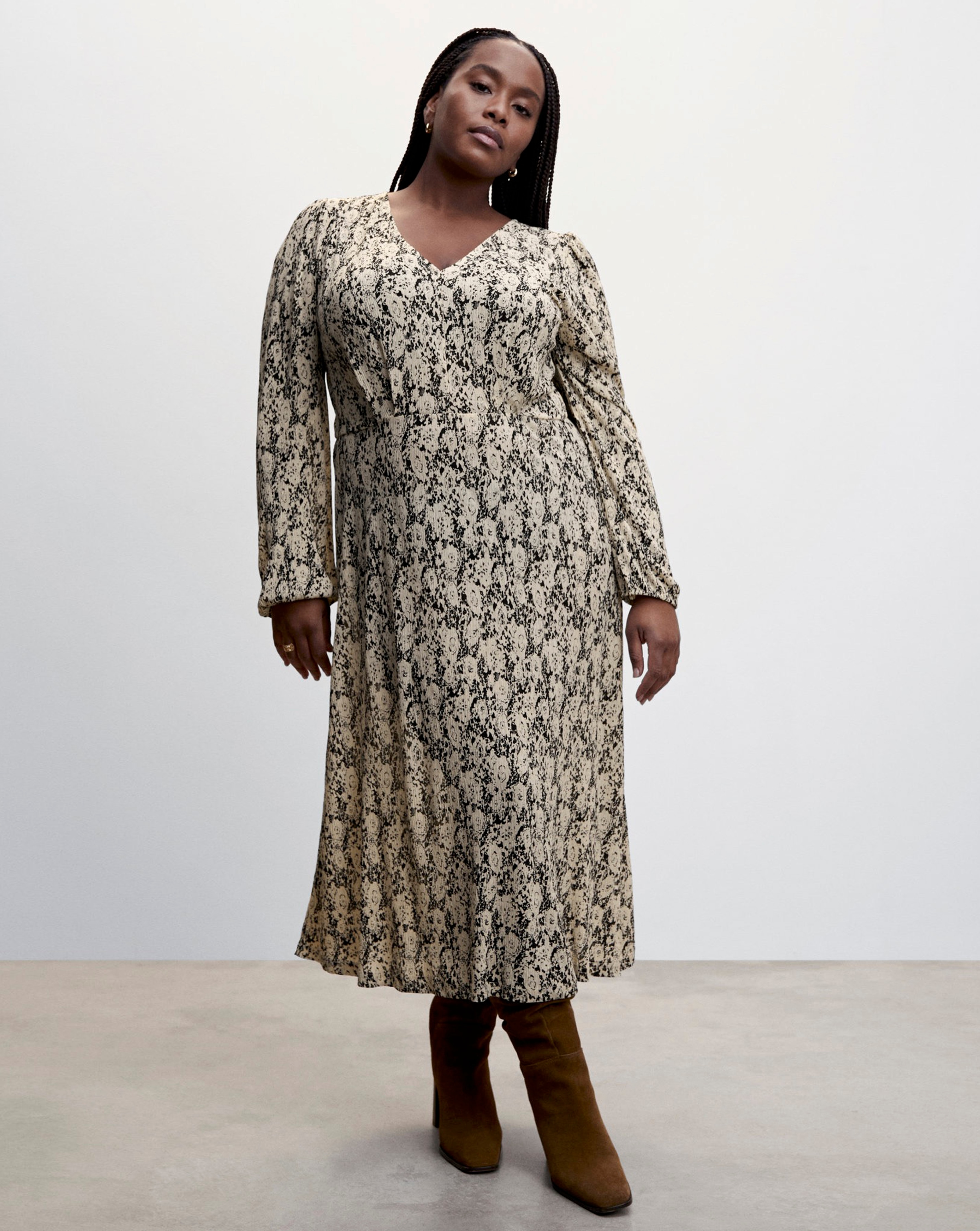 Mango Pomo V Neck Midi Dress