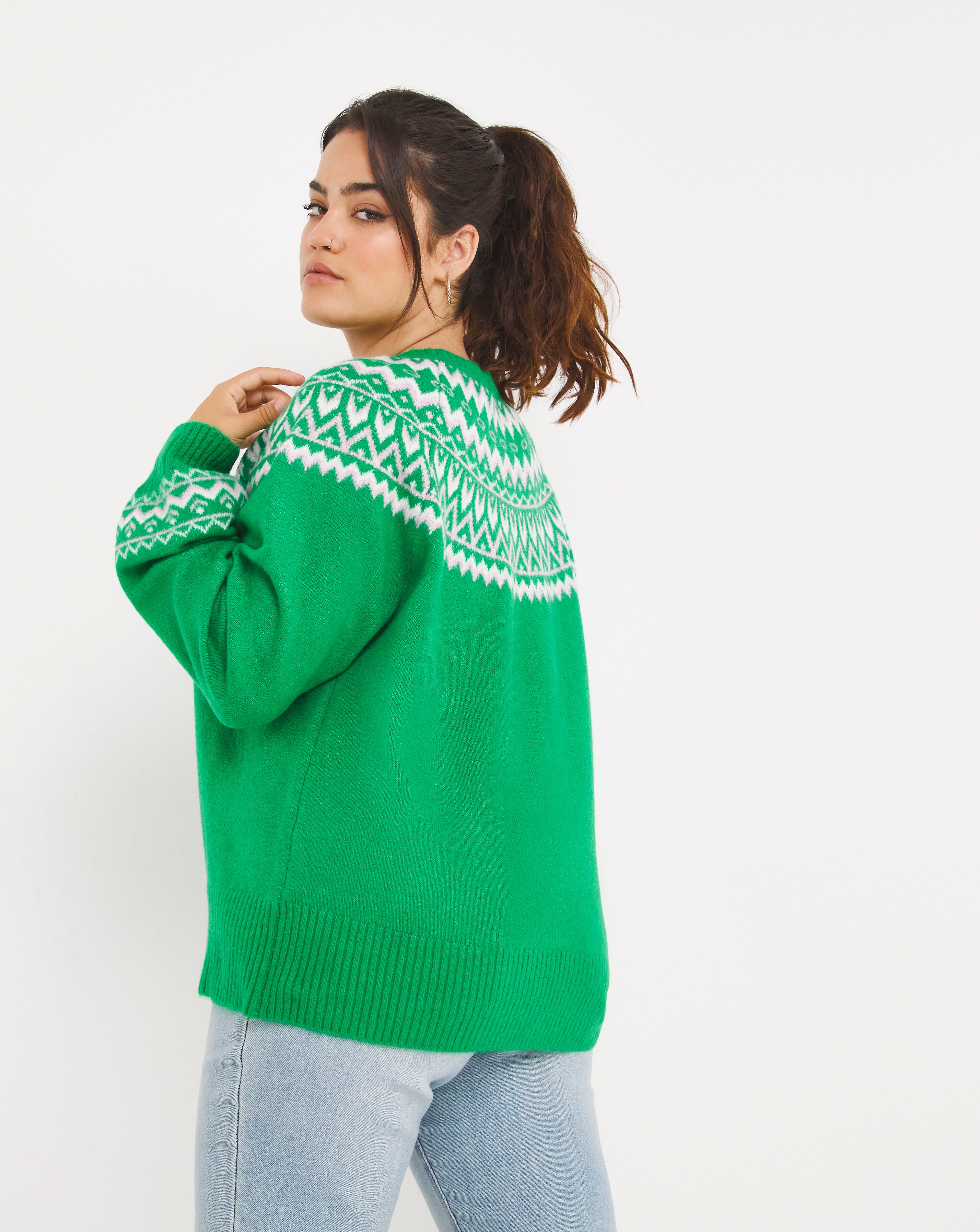Green u0026 Pink Colour Pop Fairisle Jumper | Simply Be