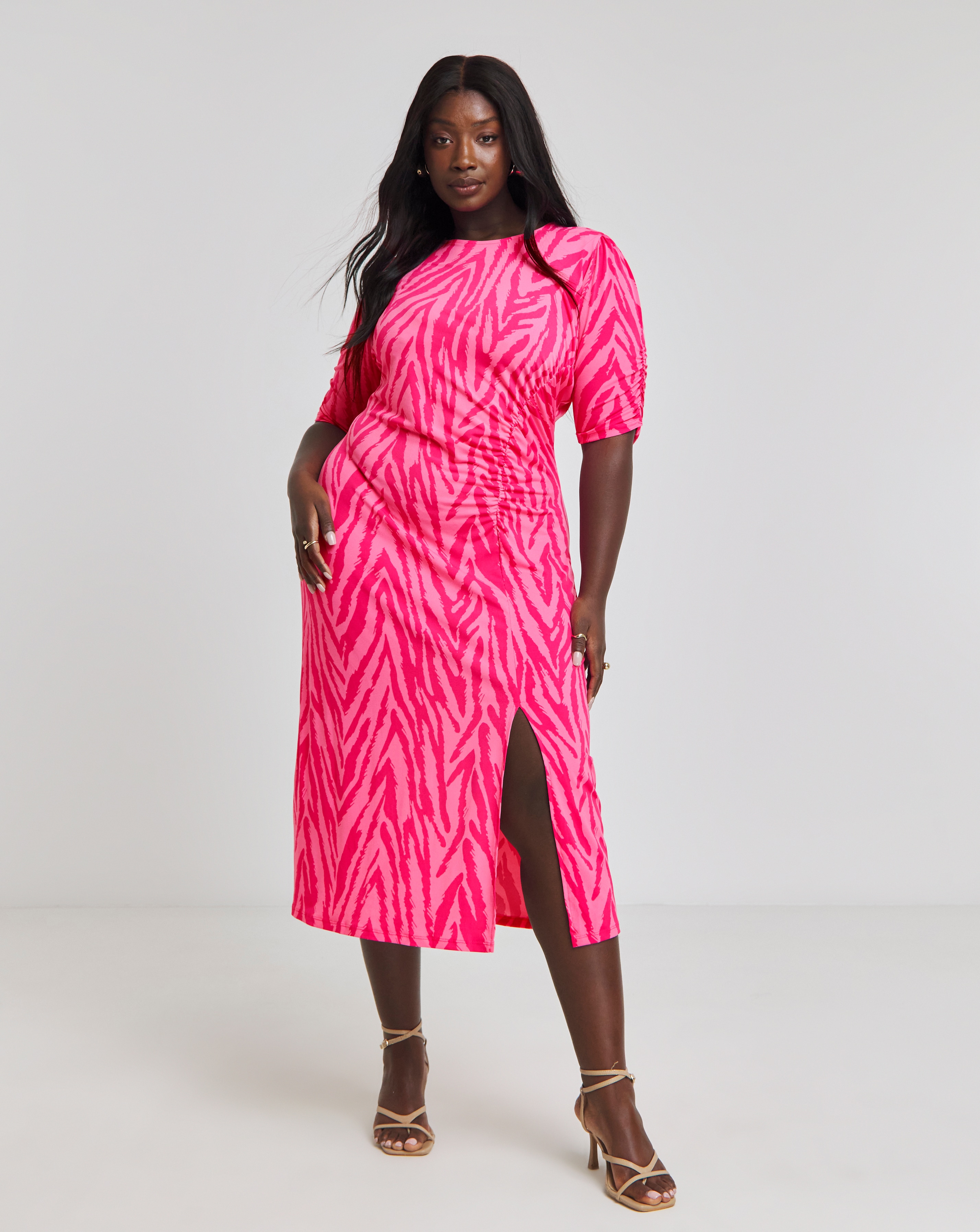 Simply Be - Women's Pink Zebra Print Slinky Midi Dress - Size 10 - Pink animal - 96% Polyester 4% Elastane