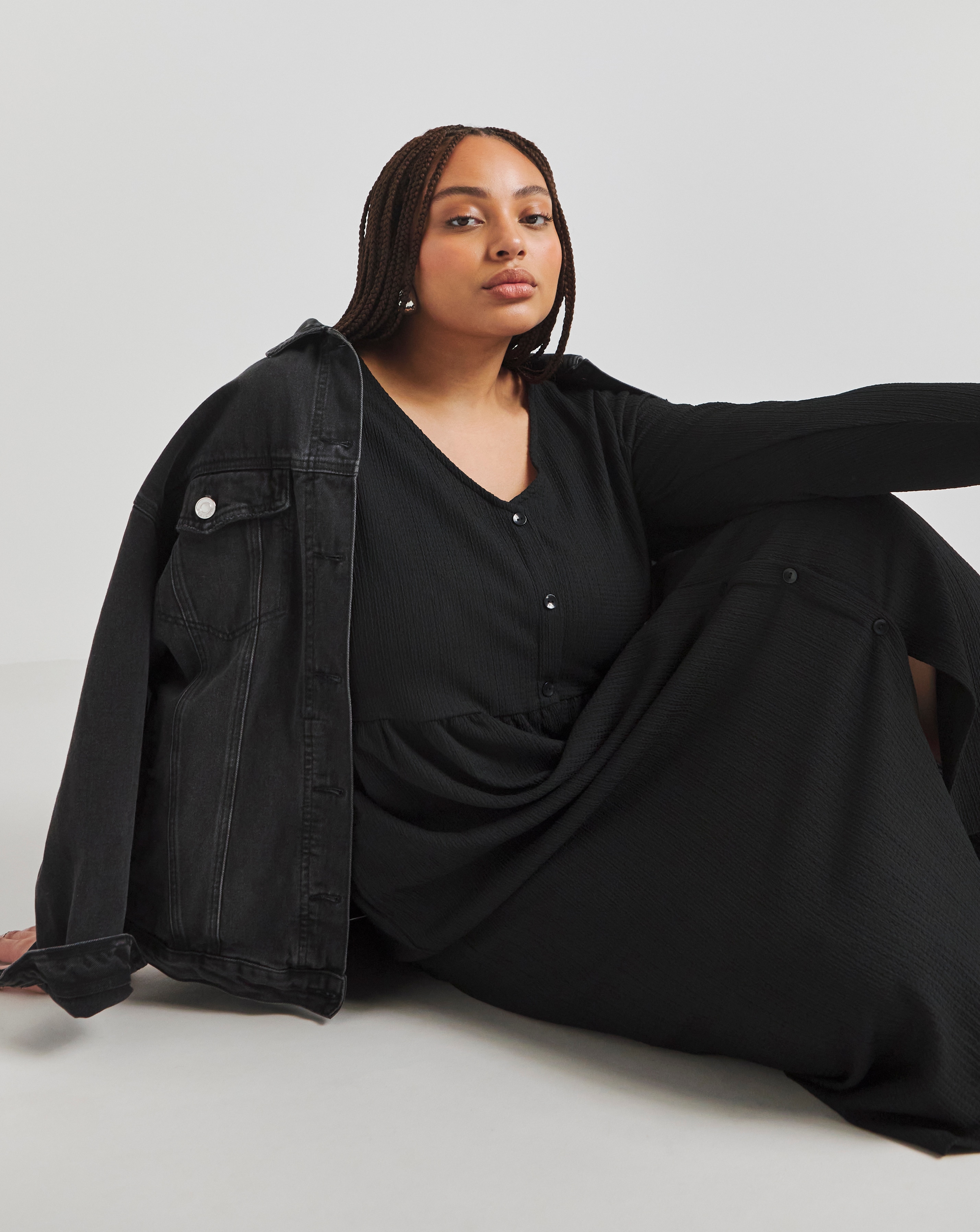 Simply Be - Women's Black Waffle Button up Midi Dress - Size 14 - Black - 99% Polyester 1% Elastane