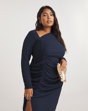 Ruched Textured Jersey Midi Dress - Image 4