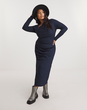 Ruched Textured Jersey Midi Dress - Image 5