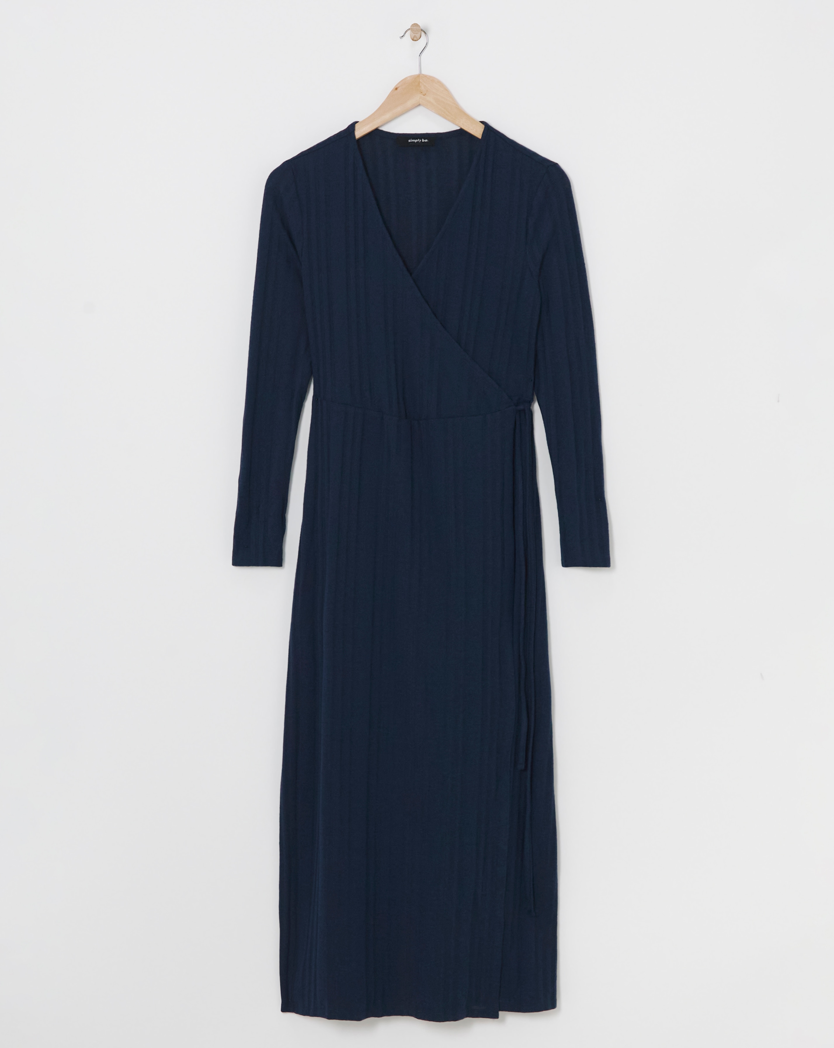 Simply Be - Women's Navy Rib Wrap Midi Dress - Size 10 - Navy - 95% Polyester 5% Elastane