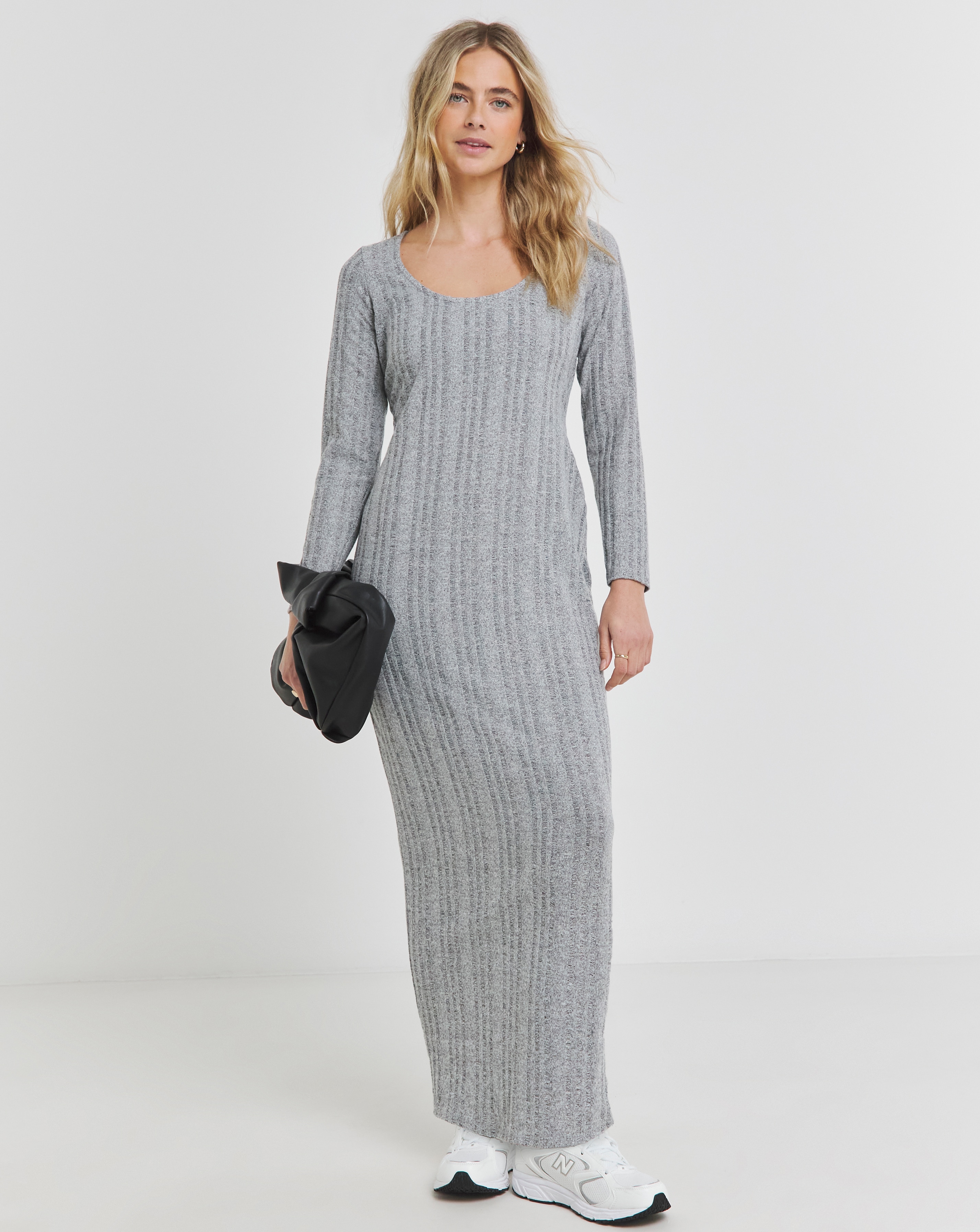 Simply Be - Women's Grey Scoop Neck Rib Maxi Dress - Size 18 - Grey - 95% Polyester 5% Elastane