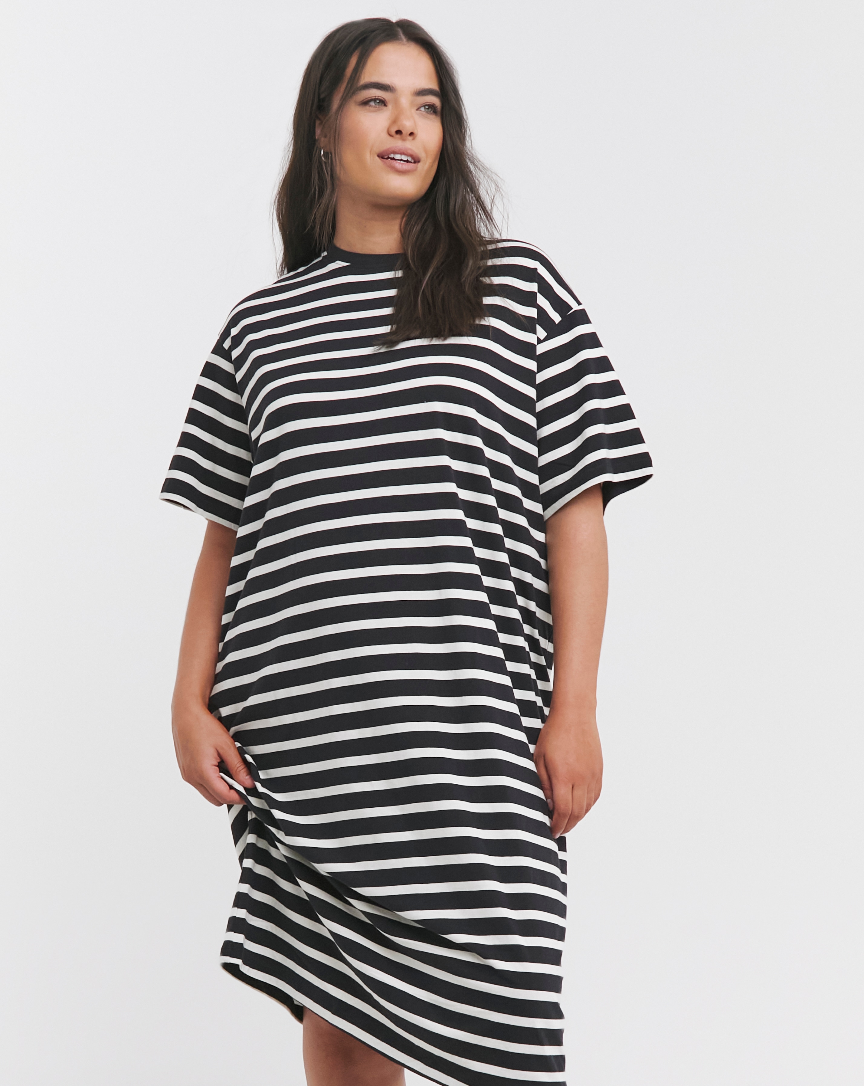 Simply Be - Women's Stripe Cotton Jersey Midi T-Shirt Dress - Size 10 - Stripe