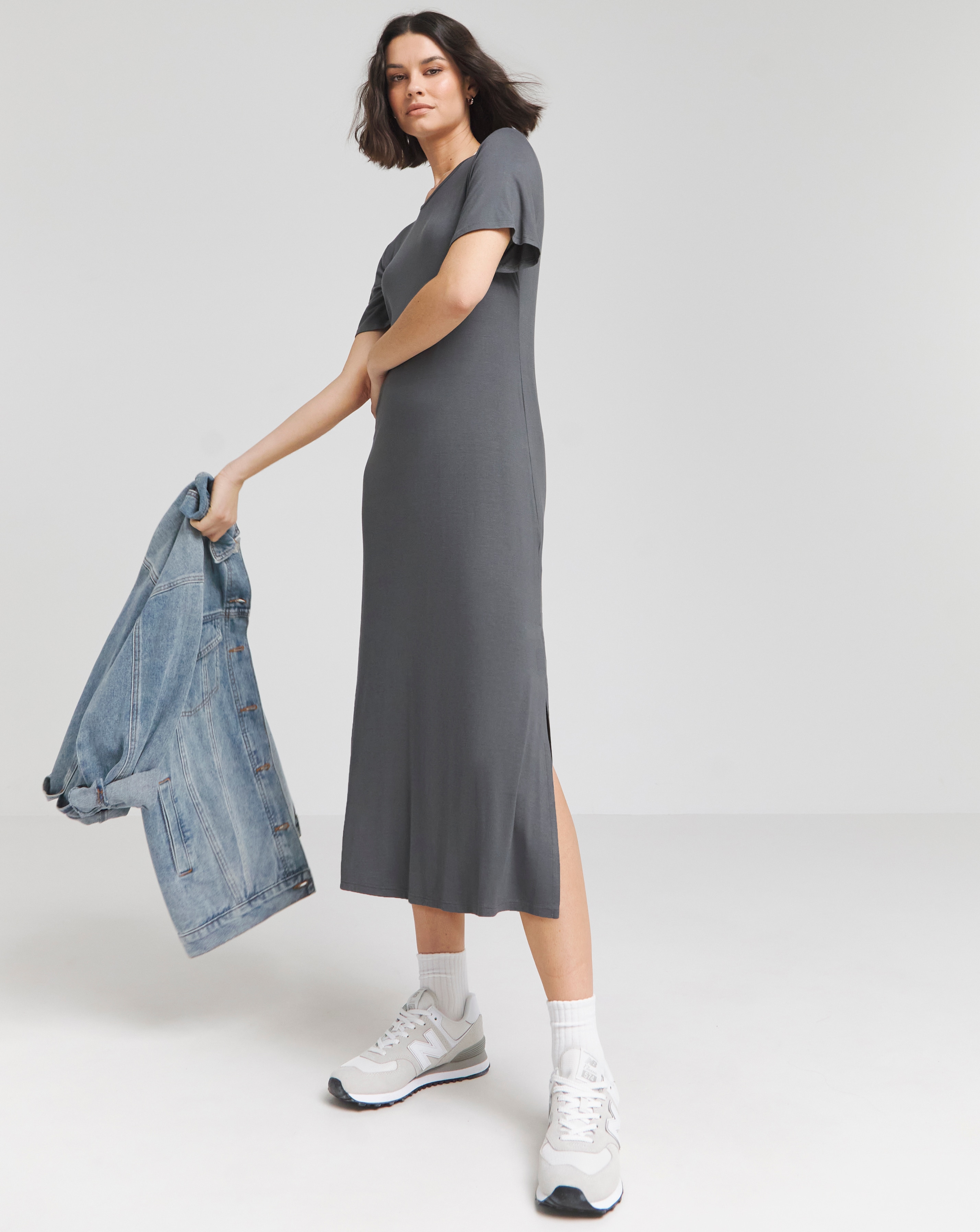 Simply Be - Women's Grey Midi T-Shirt Dress - Size 10 - Charcoal - 95% TM EcoVero Viscose 5% Elastane