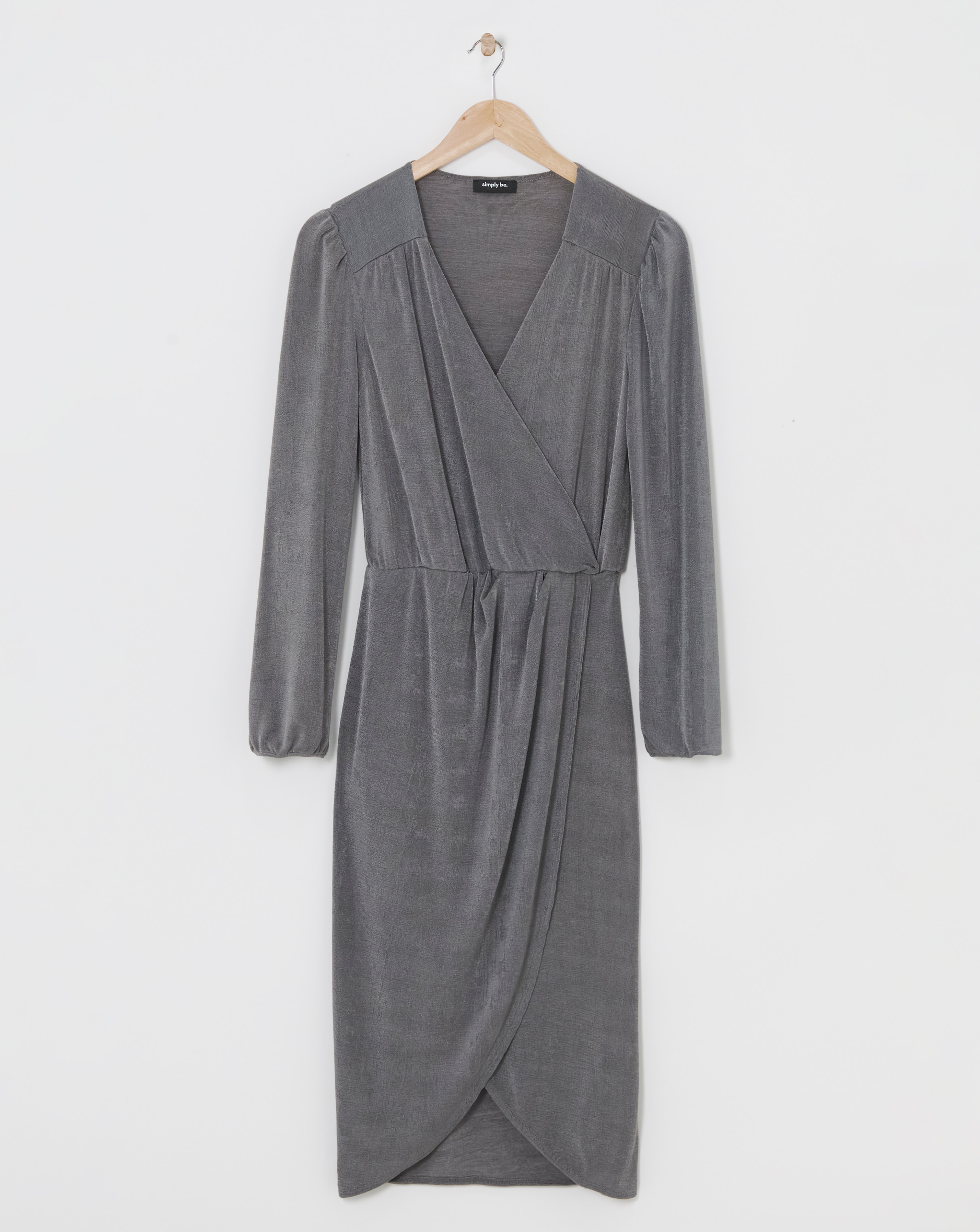 Simply Be - Women's Slinky Wrap Front Midi Dress - Size 10 - Grey - 95% Polyester 5% Elastane