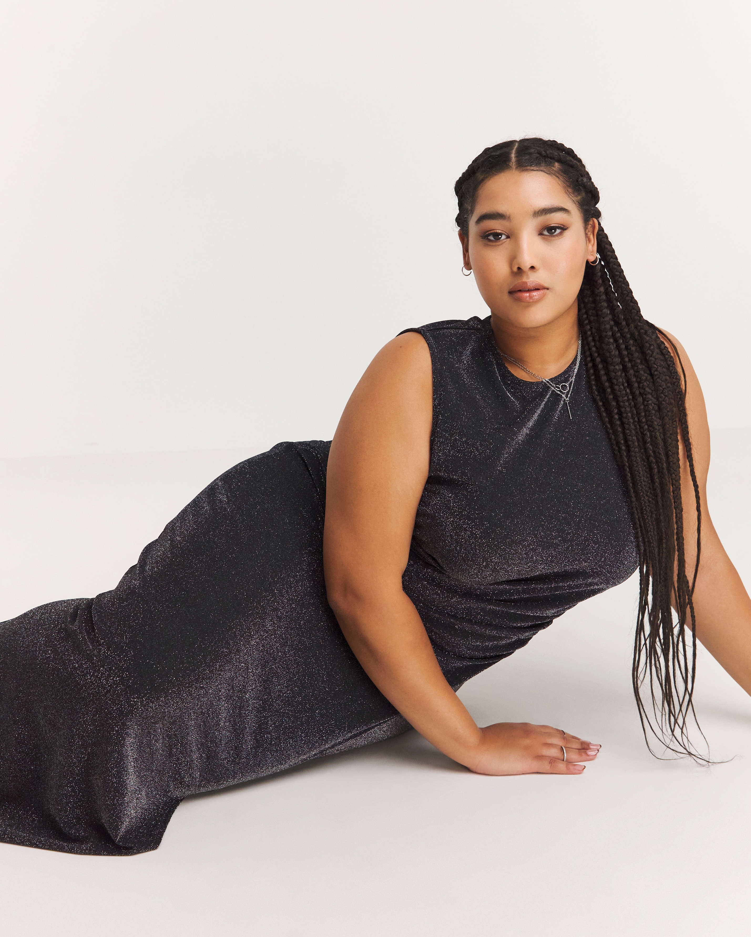 Simply Be - Women's Black Glitter Knit Split Maxi Dress - Size 10 - Black - 90% Polyamide 10% Metallised Fibre