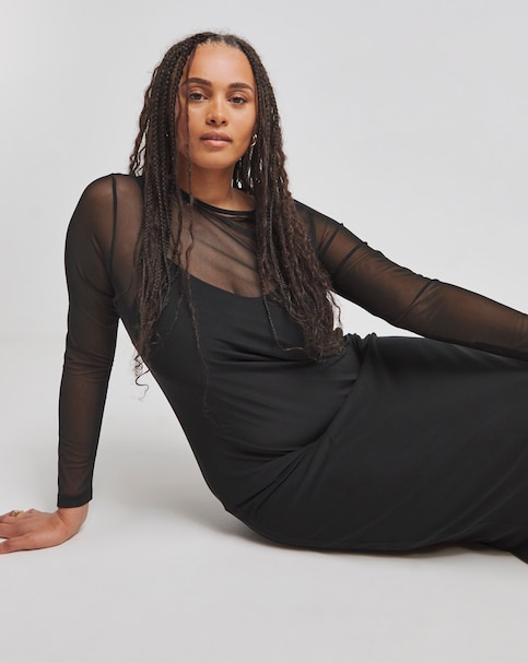 Simply Be - Women's Black Mesh Midaxi Column Dress - Size 30 - Black - 95% Polyester 5% Elastane