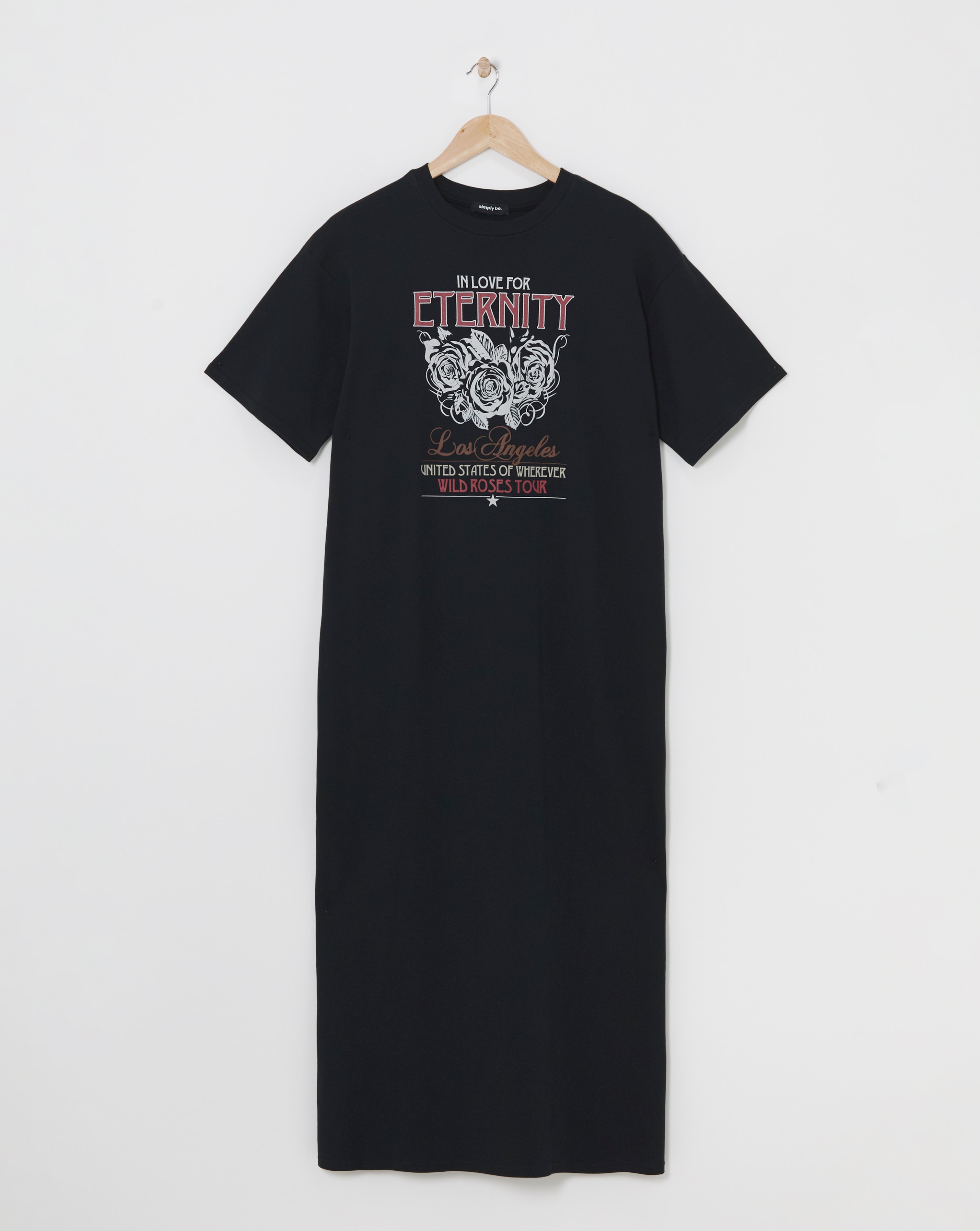 Simply Be - Women's Black Rock Graphic Maxi T-Shirt Dress - Size 10 - Black