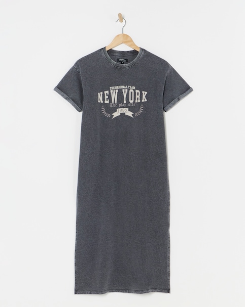 Simply Be - Women's Acid Wash Graphic T-Shirt Dress - Size 10 - Acid wash - 50% Cotton 50% Poly Fleece Loop Back