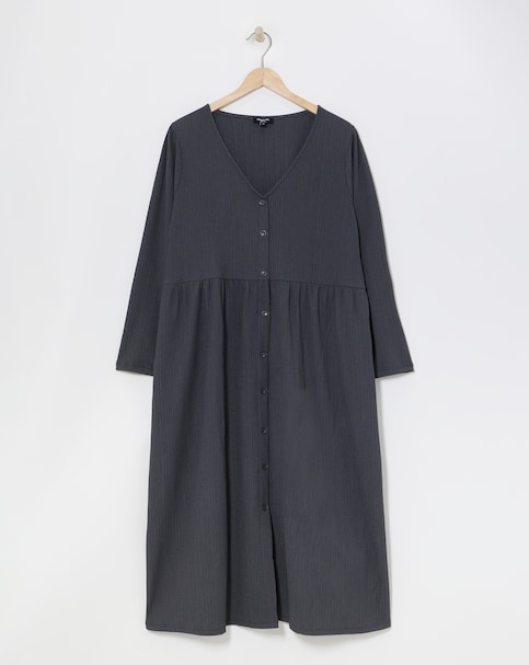 Simply Be - Women's Charcoal Waffle Button up Midi Dress - Size 18 - Charcoal - 99% Polyester 1% Elastane