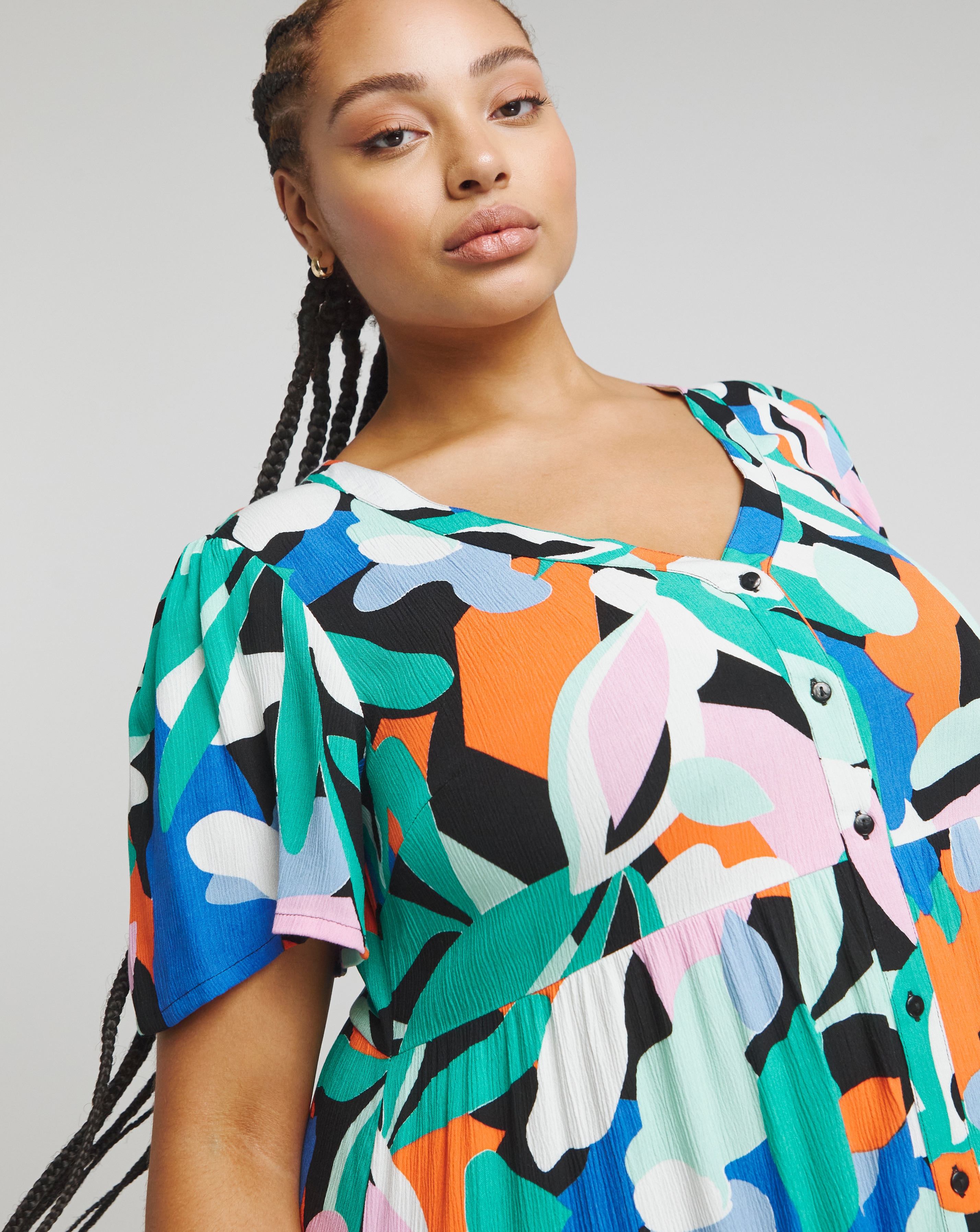 Simply Be - Women's Multi Crinkle Button Through Maxi Dress - Size 10 - Multi - ECOVERO TM Viscose - Sustainable