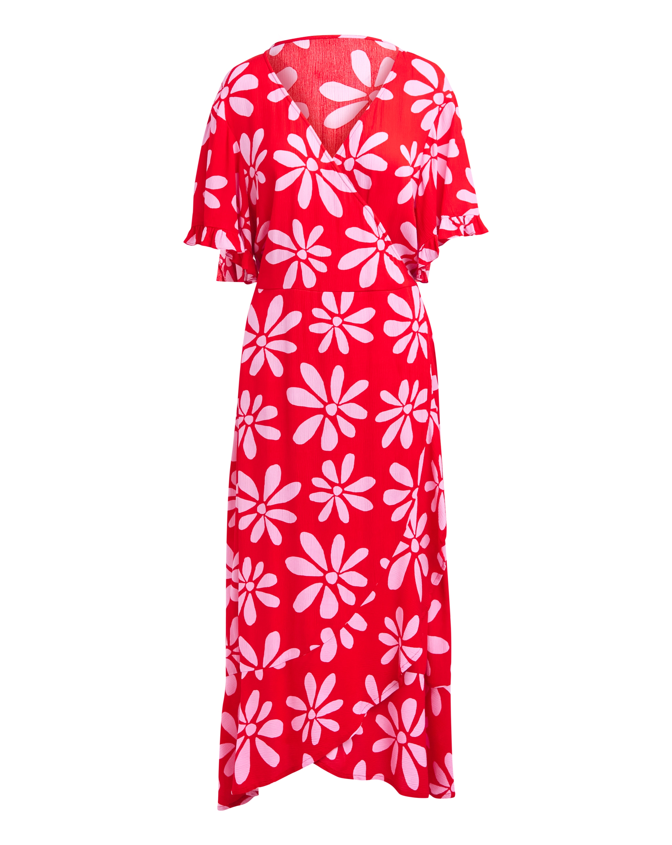 Simply Be - Women's Pink/Red Crinkle Wrap Midi Dress - Size 10 - Pink print - ECOVERO TM Viscose - Sustainable