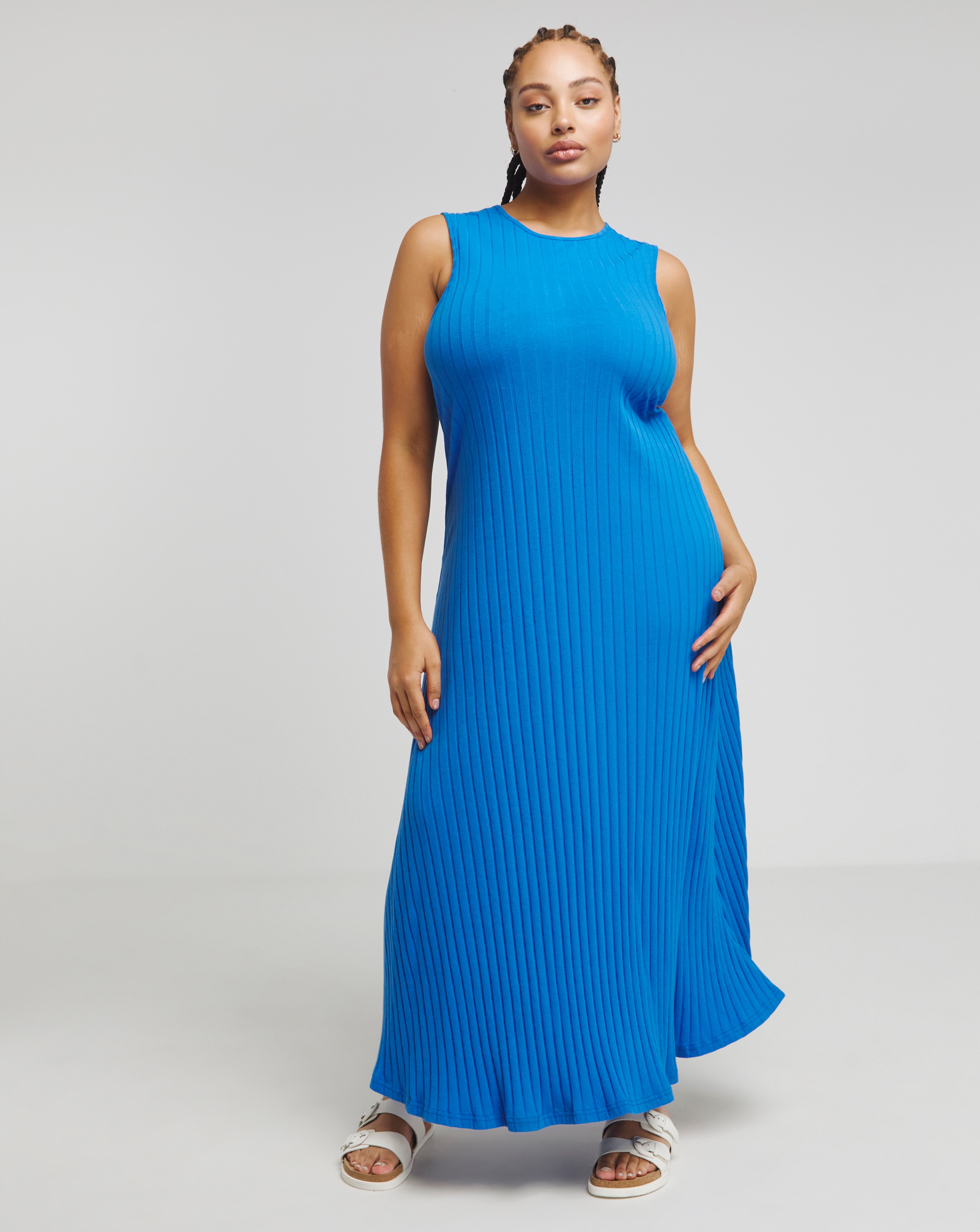 Simply Be - Women's Blue Soft Ribbed Maxi Dress - Size 10 - Blue - 95% Cotton 5% Elastane