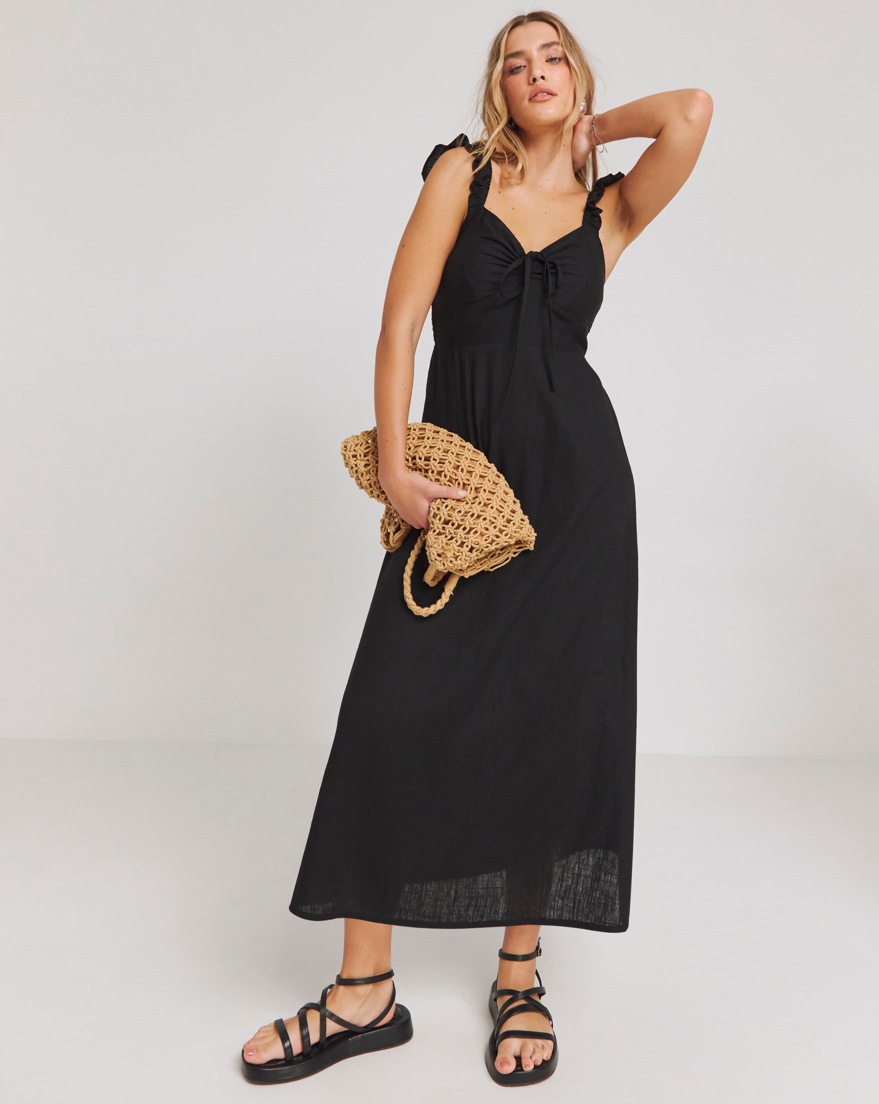 Simply Be - Women's Black Tie Front Linen Blend Slip Dress - Size 24 - Black - 80% EcoVero TM 20% Linen
