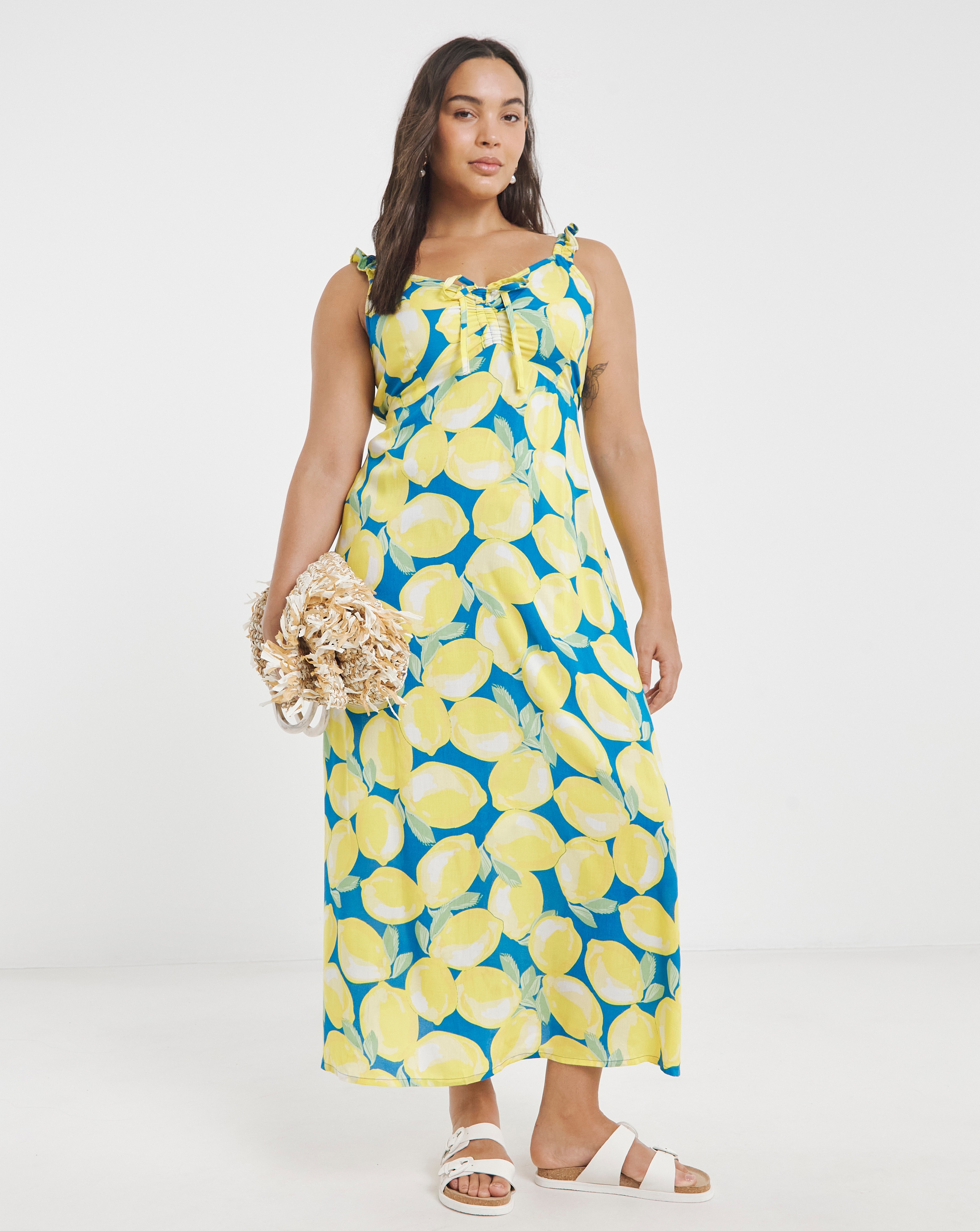 Simply Be - Women's Ruched Front Lemon Slip Dress - Size 10 - Yellow print - EcoVero TM - Sustainable