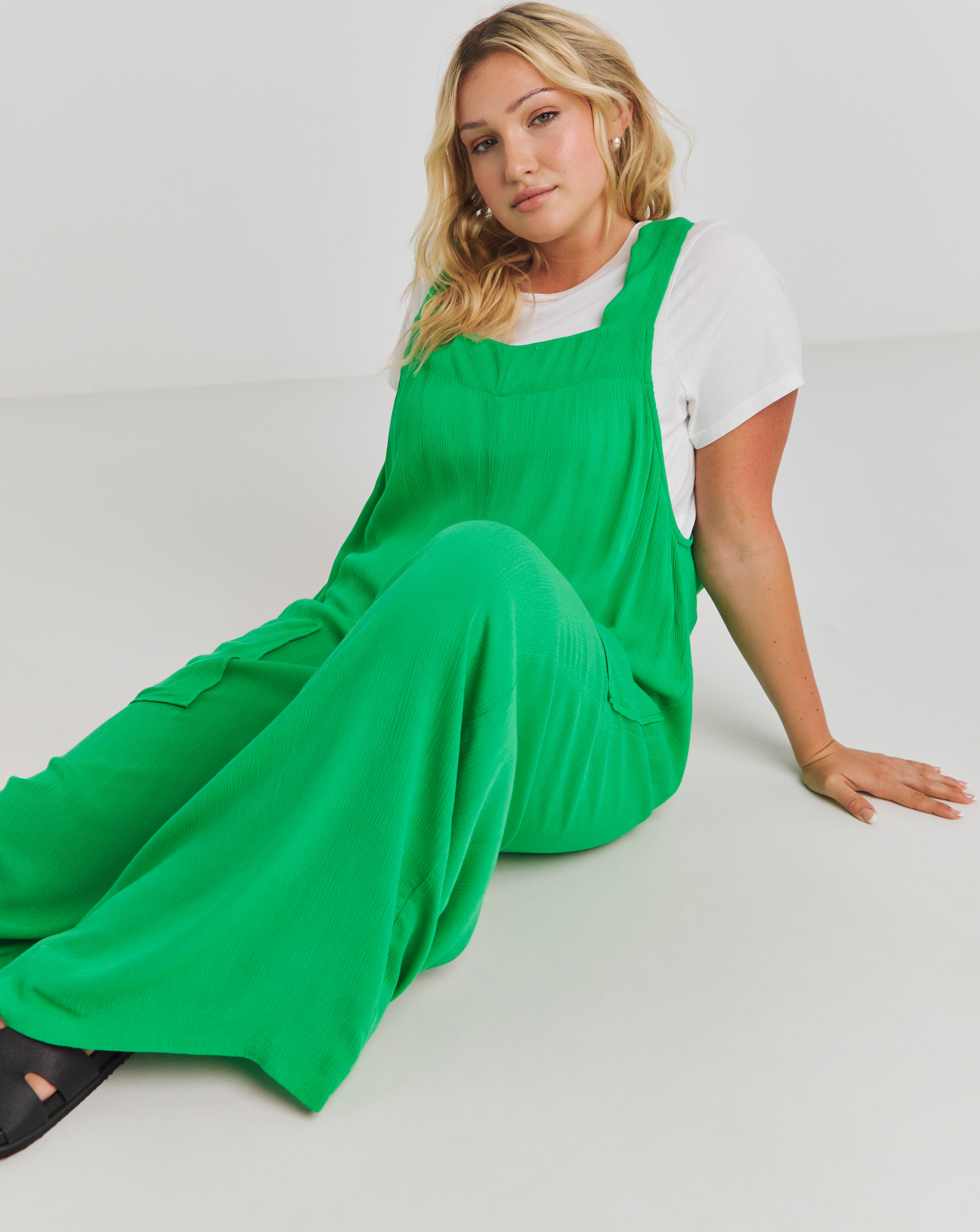 Green Crinkle Wide Leg Jumpsuit