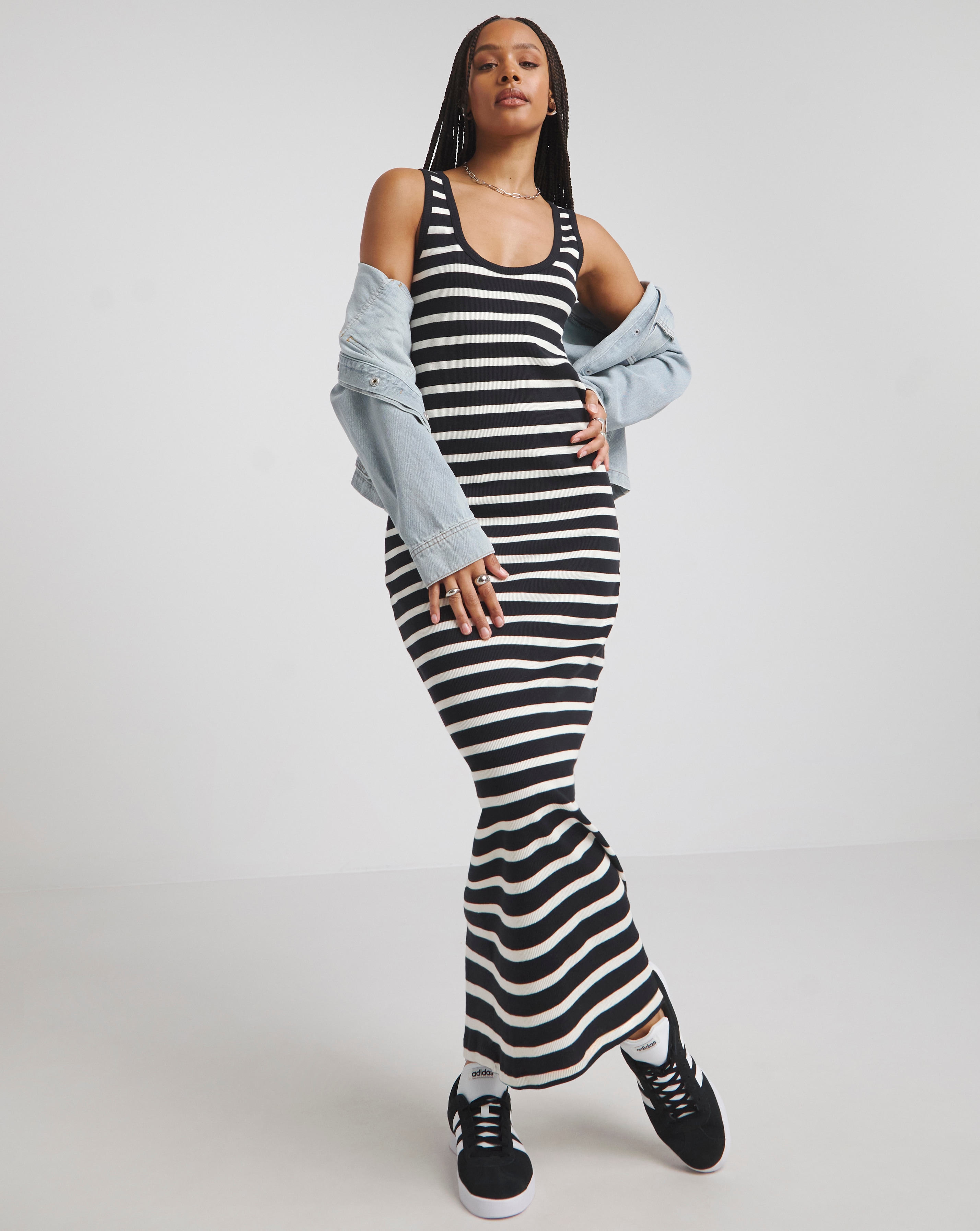 Simply Be - Women's Mono Stripe Ribbed Scoop Neck Maxi Dress - Size 10 - Stripe