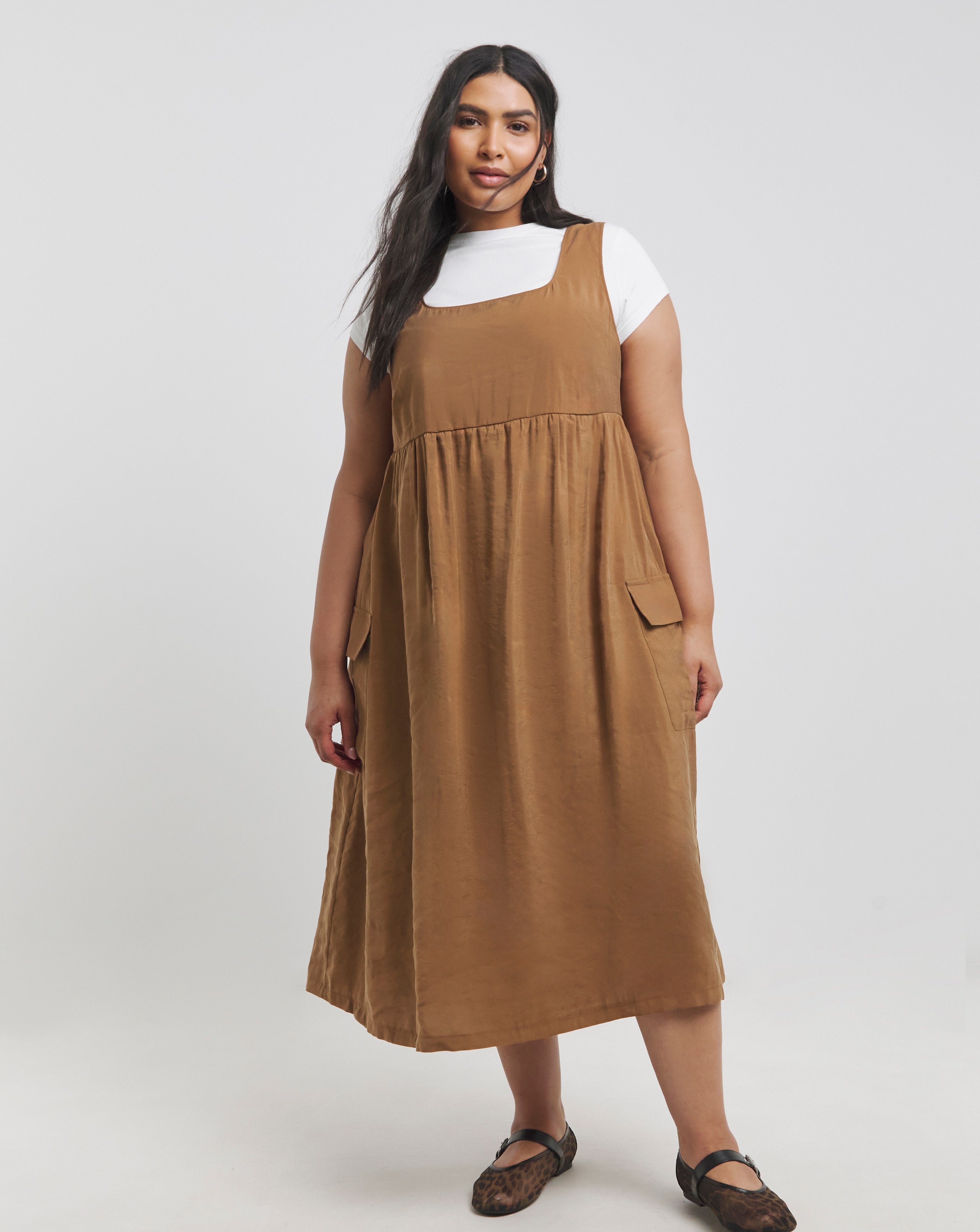 Simply Be - Women's Brown Cargo Utility Midi Dress - Size 14 - Chocolate - 89% Polyester 11% Nylon