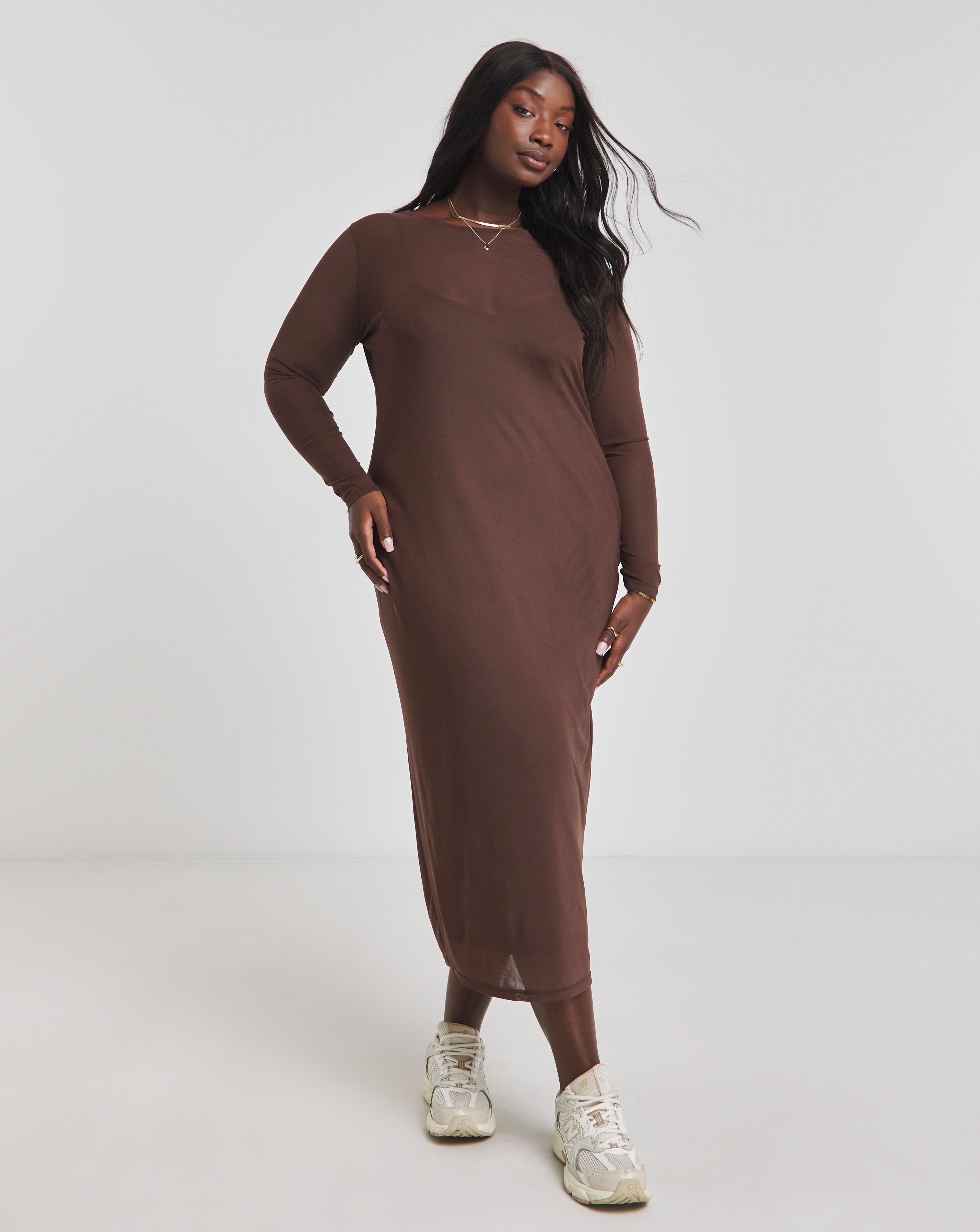 Simply Be - Women's Chocolate Mesh Maxi Dress - Size 10 - Chocolate - 95% Polyester 5% Elastane