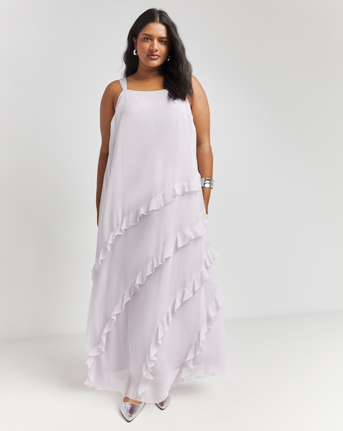 Simply Be - Women's Ice Grey Frill Detail Maxi Slip Dress - Size 10 - Ice grey - EcoVero TM - Sustainable