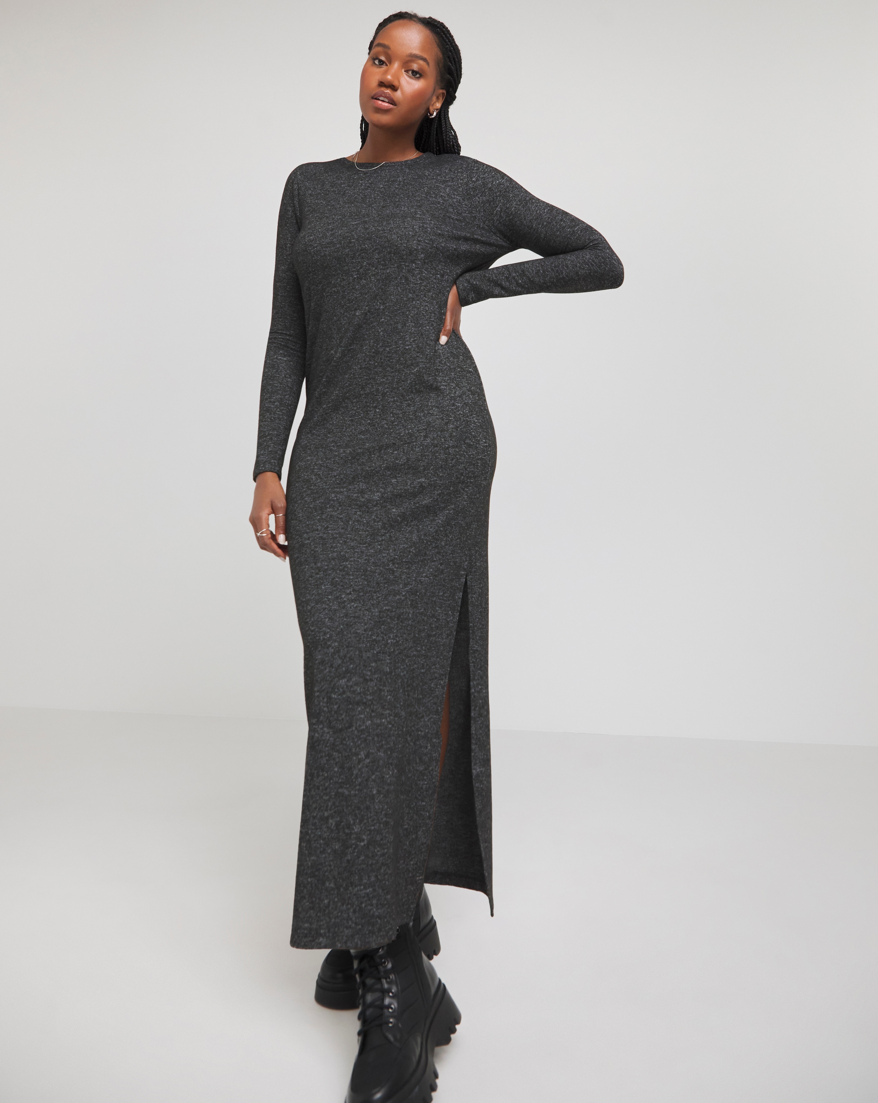 Simply Be - Women's Charcoal Cosy Marl Maxi Column Dress - Size 14 - Charcoal - 71% Viscose 26% Polyester 3% Elastane