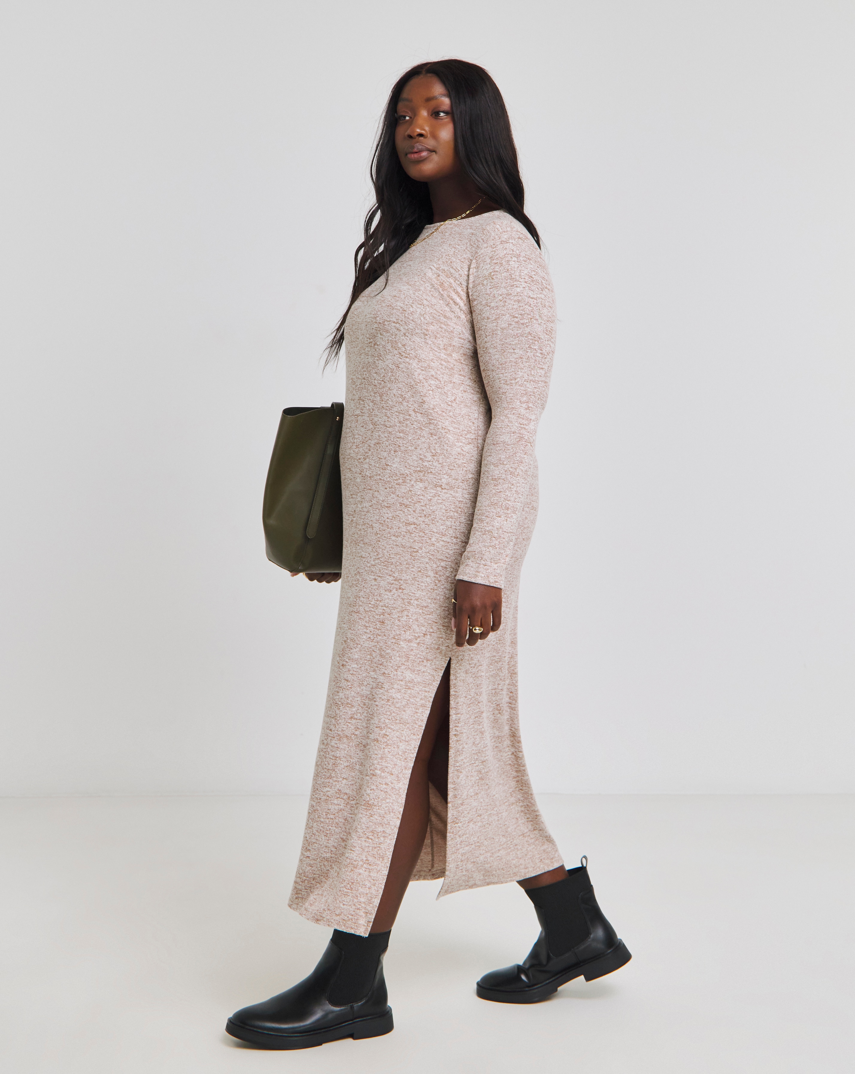 Simply Be - Women's Beige Cosy Marl Maxi Column Dress - Size 18 - Beige/marl - 71% Viscose 26% Polyester 3% Elastane