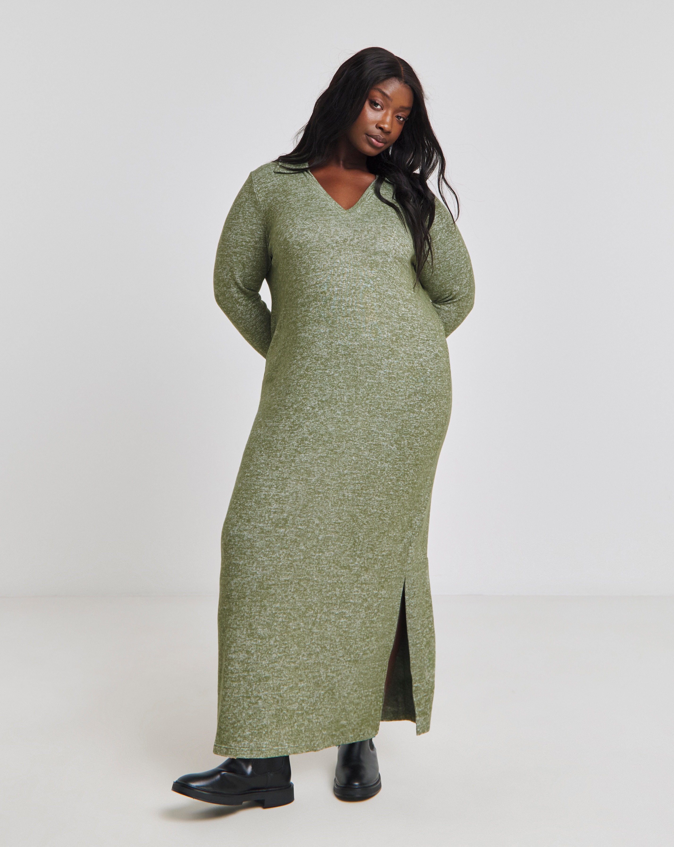 Simply Be - Women's Cosy Khaki Marl Collared Maxi Dress - Size 18 - Khaki marl - 71% Viscose 26% Polyester 3% Elastane