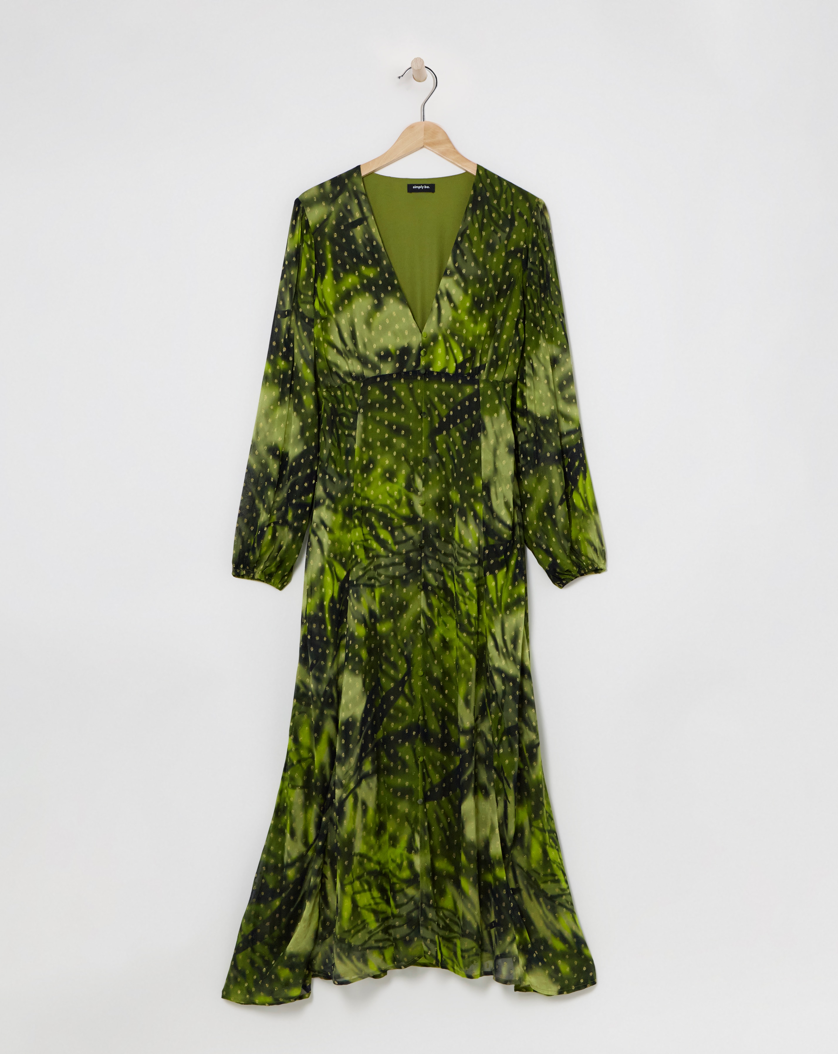 Simply Be - Women's Georgette Foil Button Up Maxi - Size 10 - Green print - 91% Viscose 6% Metallised Fibre 3% Nylon
