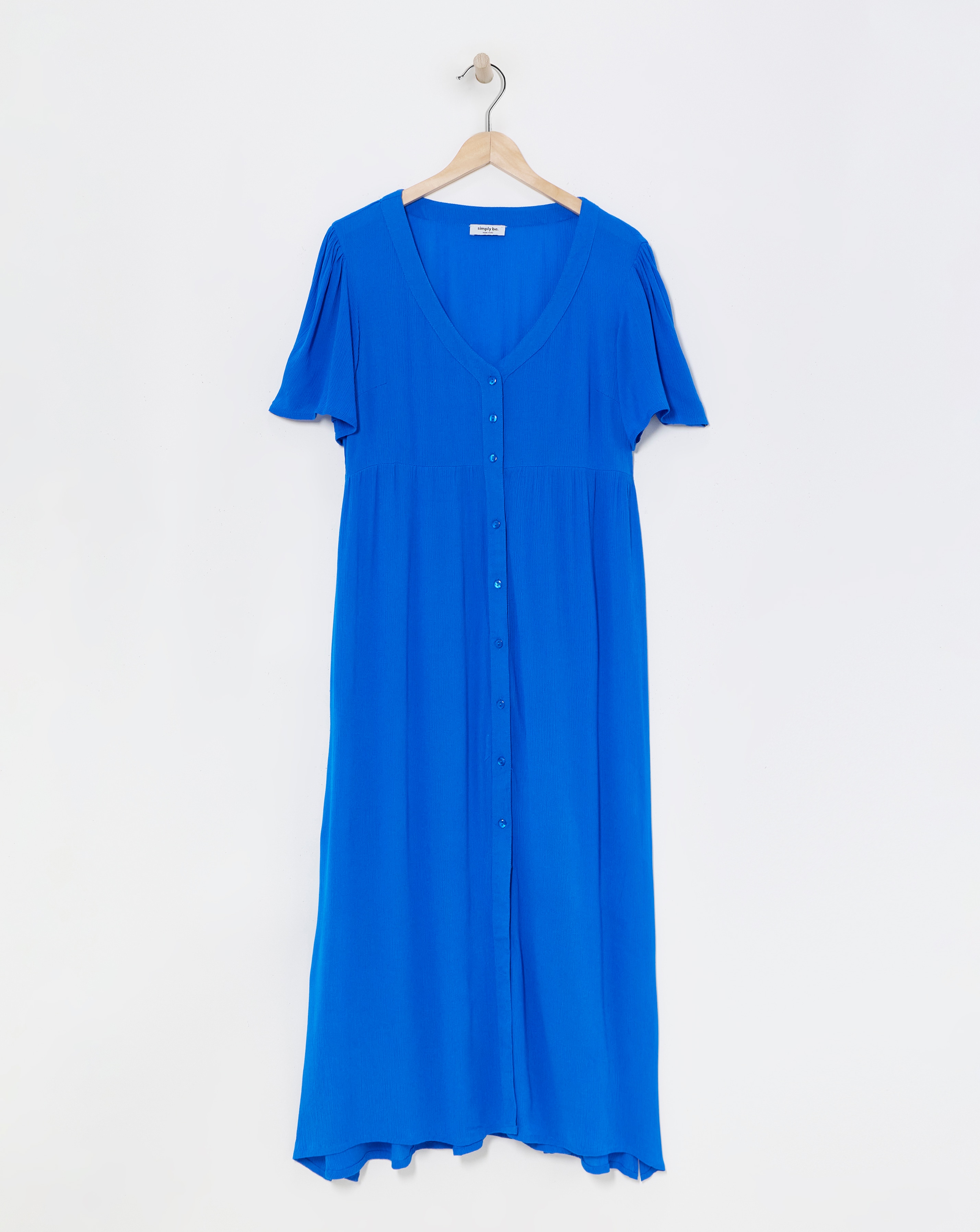 Simply Be - Women's Blue Crinkle Button Up Maxi Dress - Size 10 - Blue - Ecovero TM Viscose