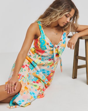 Multi Print Tie Front Maxi Dress - Image 2