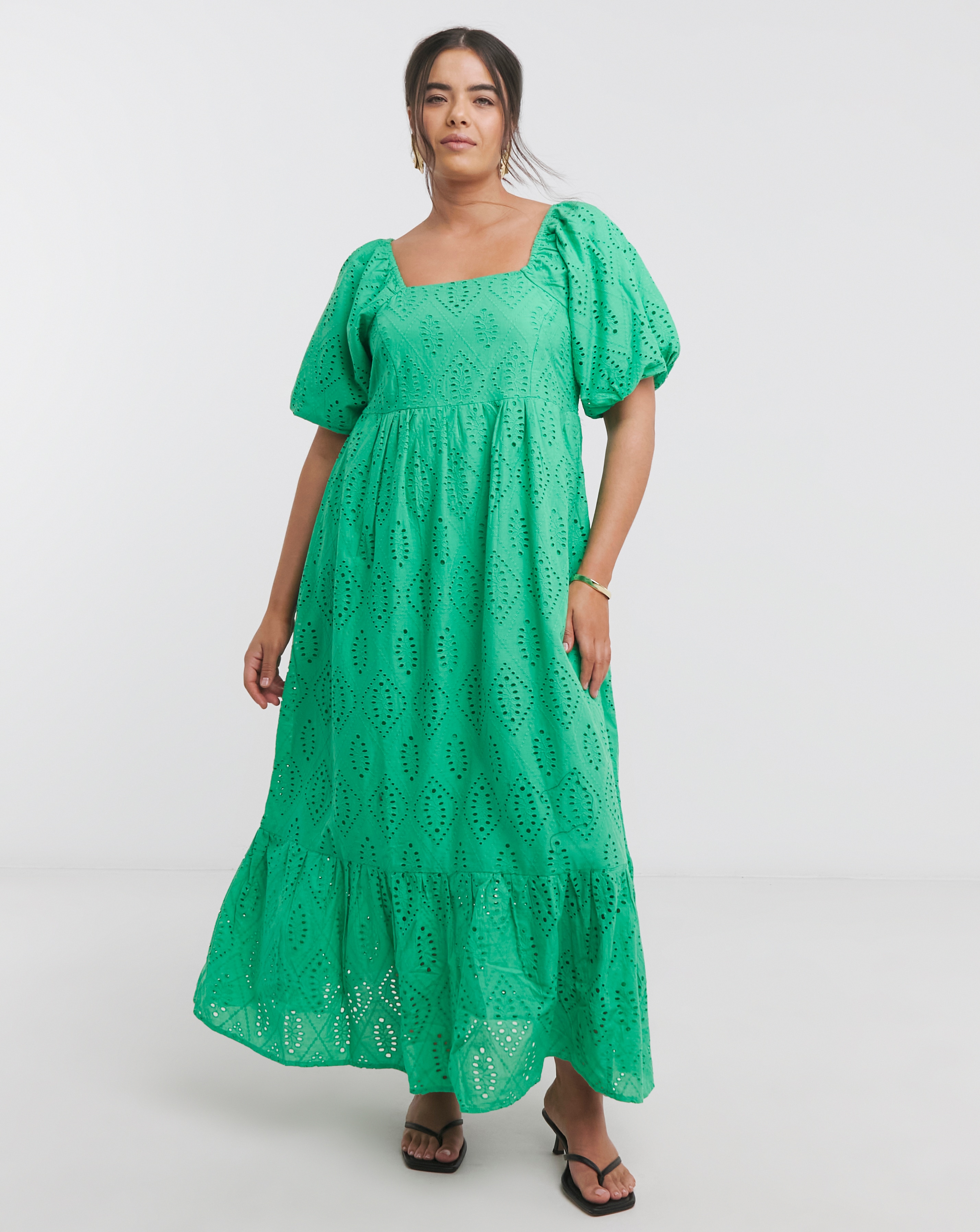 Simply Be - Women's Green Broderie Maxi Dress - Size 10 - Green