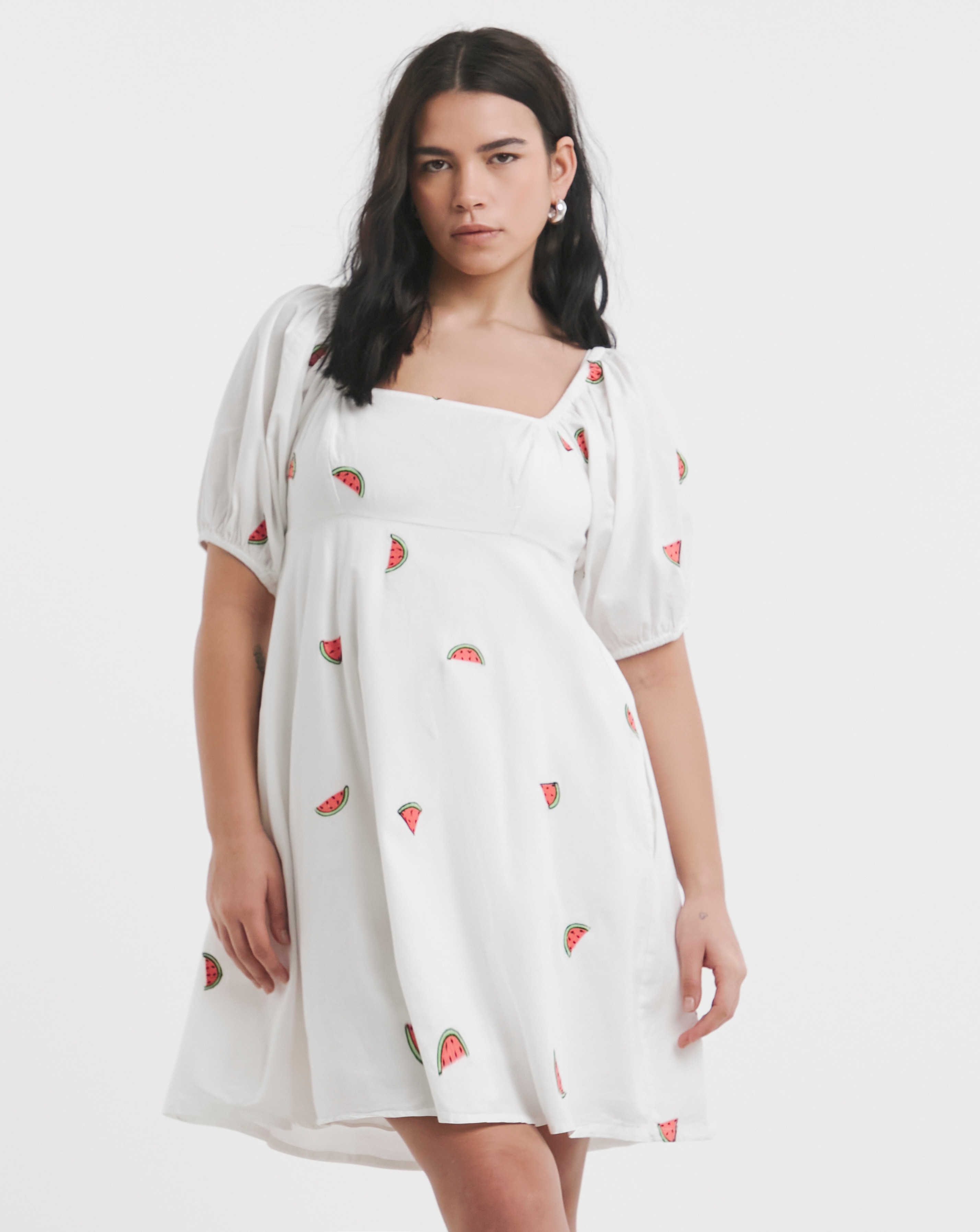 Simply Be - Women's White Embroidered Fruit Skater Dress - Size 14 - White
