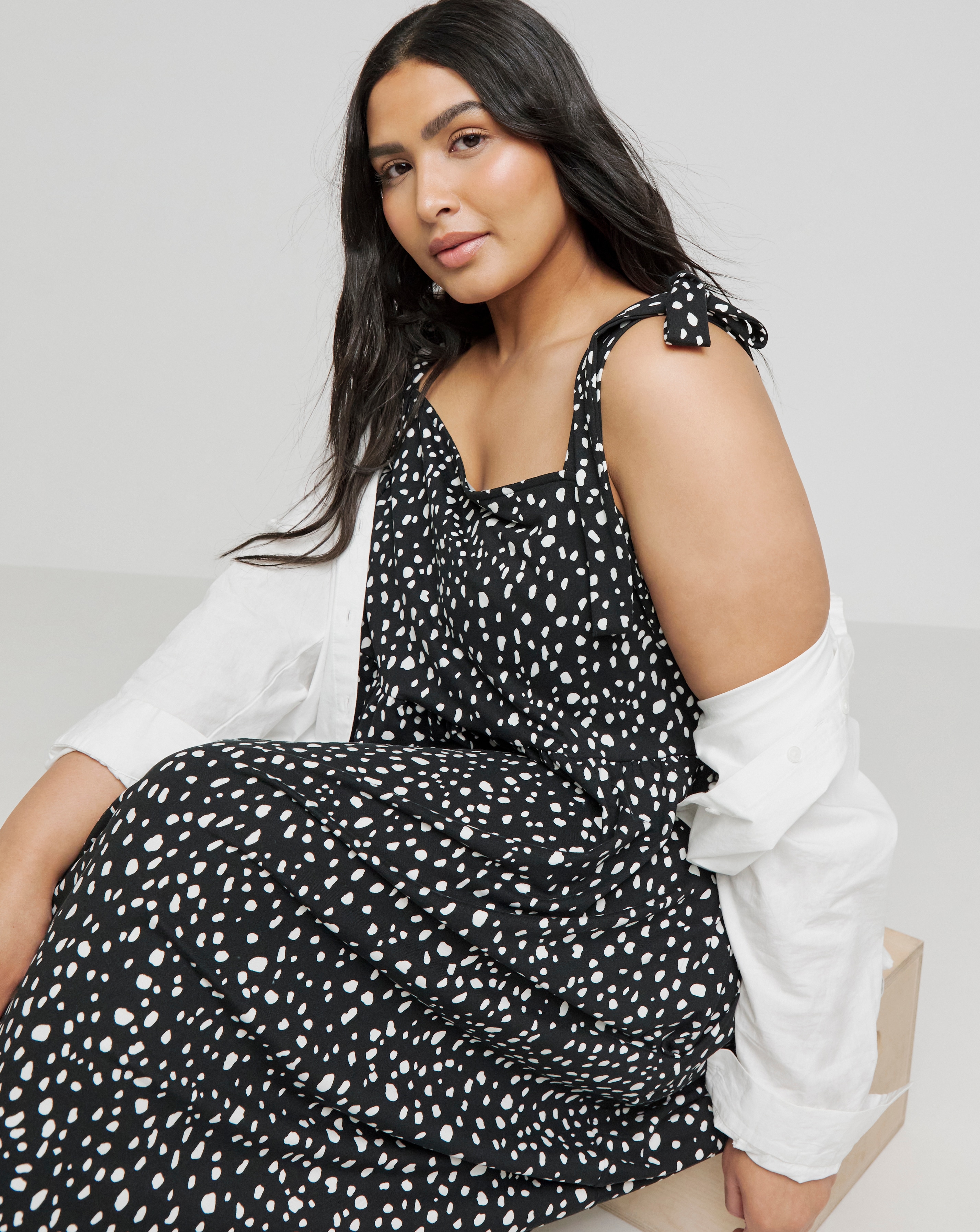 Simply Be - Women's Mono Spot Supersoft Jersey Dress - Size 18 - Mono spot - 95% Recycled Polyester 5% Elastane