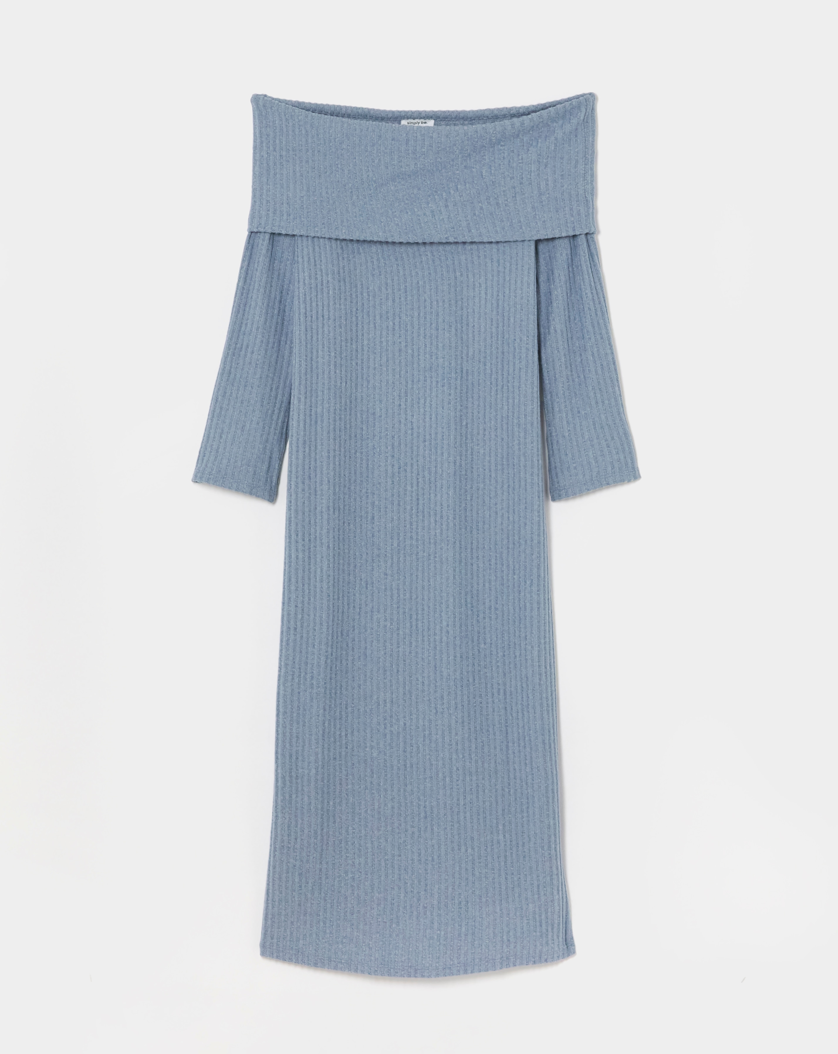 Simply Be - Women's Blue Cosy Rib Bardot Maxi Dress - Size 18 - Blue - 71% Viscose 26% Polyester 3% Elastane