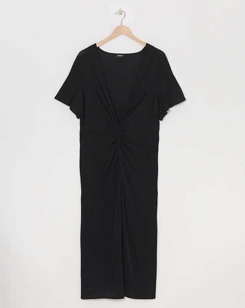 Simply Be - Women's Black Slinky Knot Front Dress - Size 24 - Black - 95% Polyester 5% Elastane