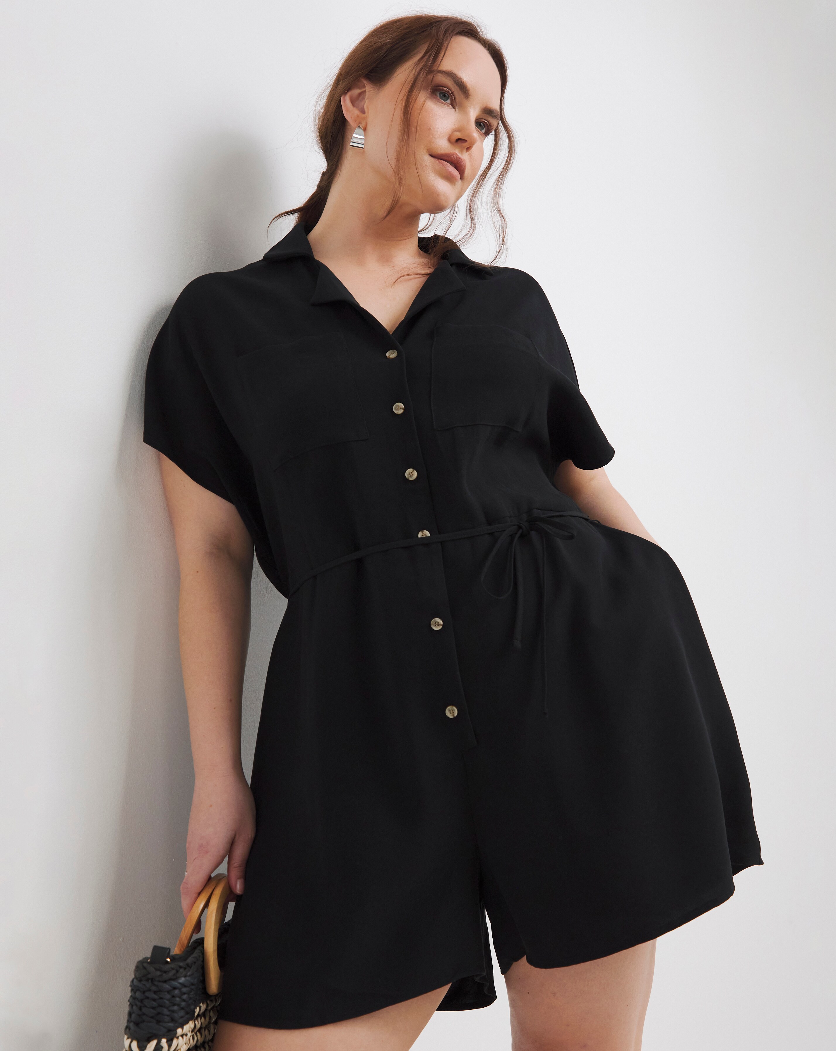 Simply Be - Women's Black Button Through Playsuit - Size 10 - Black - 92% Viscose 8% Polyester