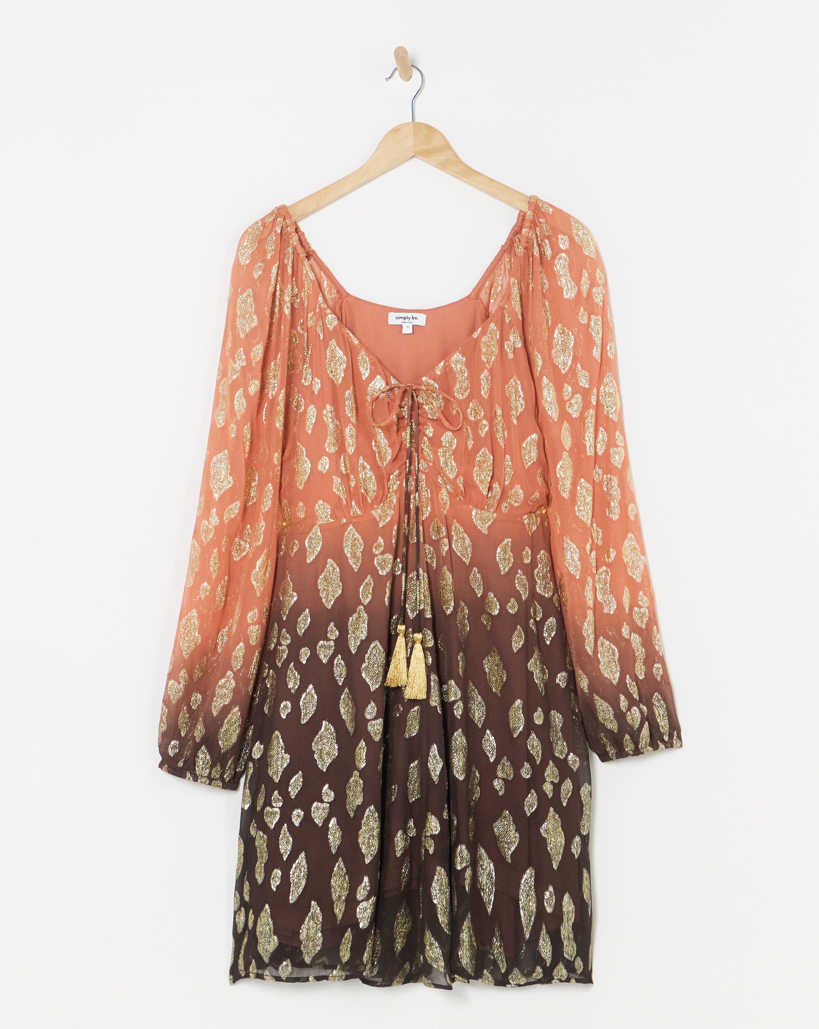 Simply Be - Women's Ombre Rainbow Foil Skater Dress - Size 10 - Brown/gold - 86% Viscose 14% Metallised Fibre