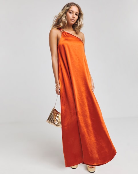 Simply Be - Women's Satin One Shoulder Maxi Dress - Size 30 - Burnt orange