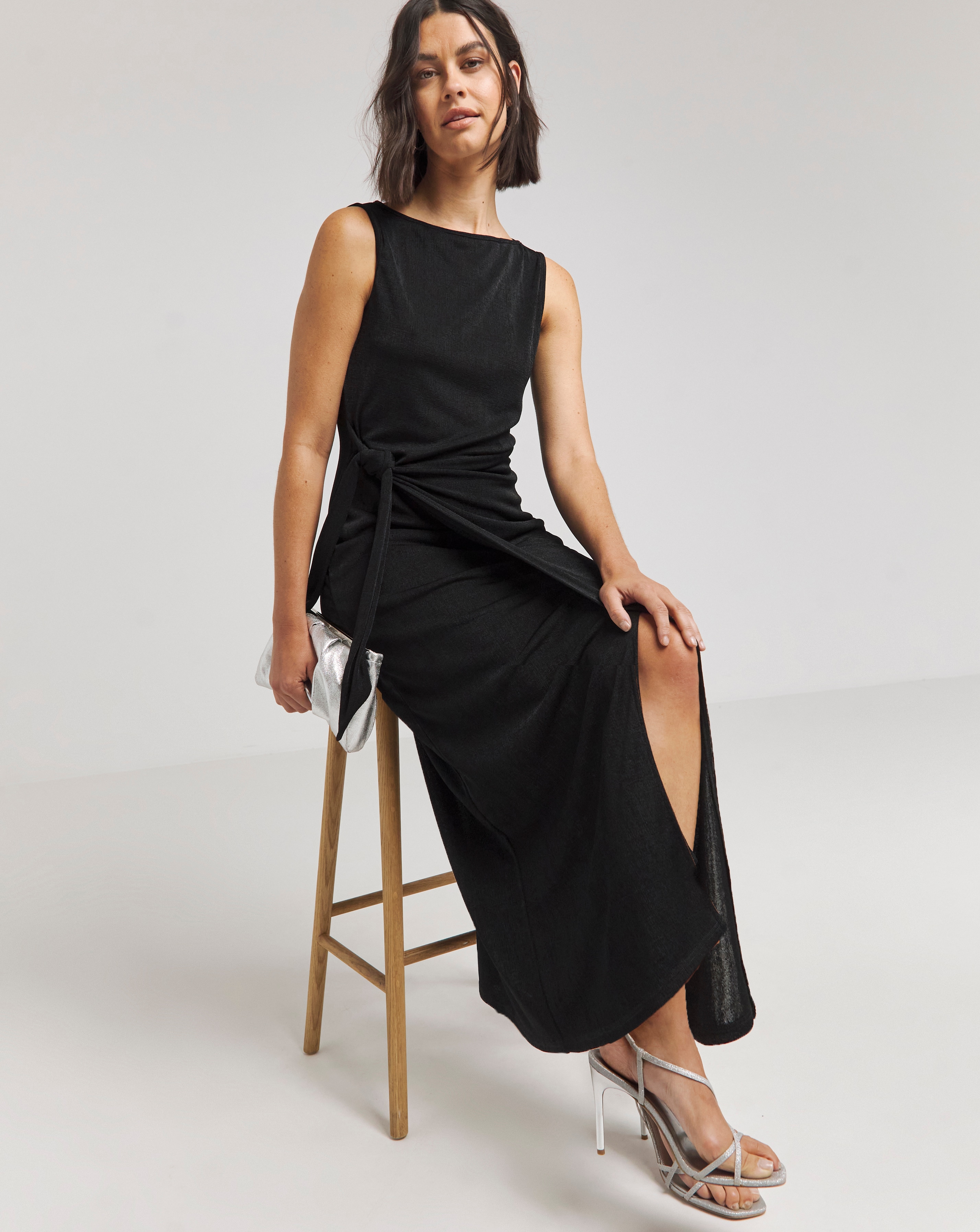 Simply Be - Women's Black Slinky Tie Front Maxi Dress - Size 22 - Black - 95% Cotton 5% Elastane