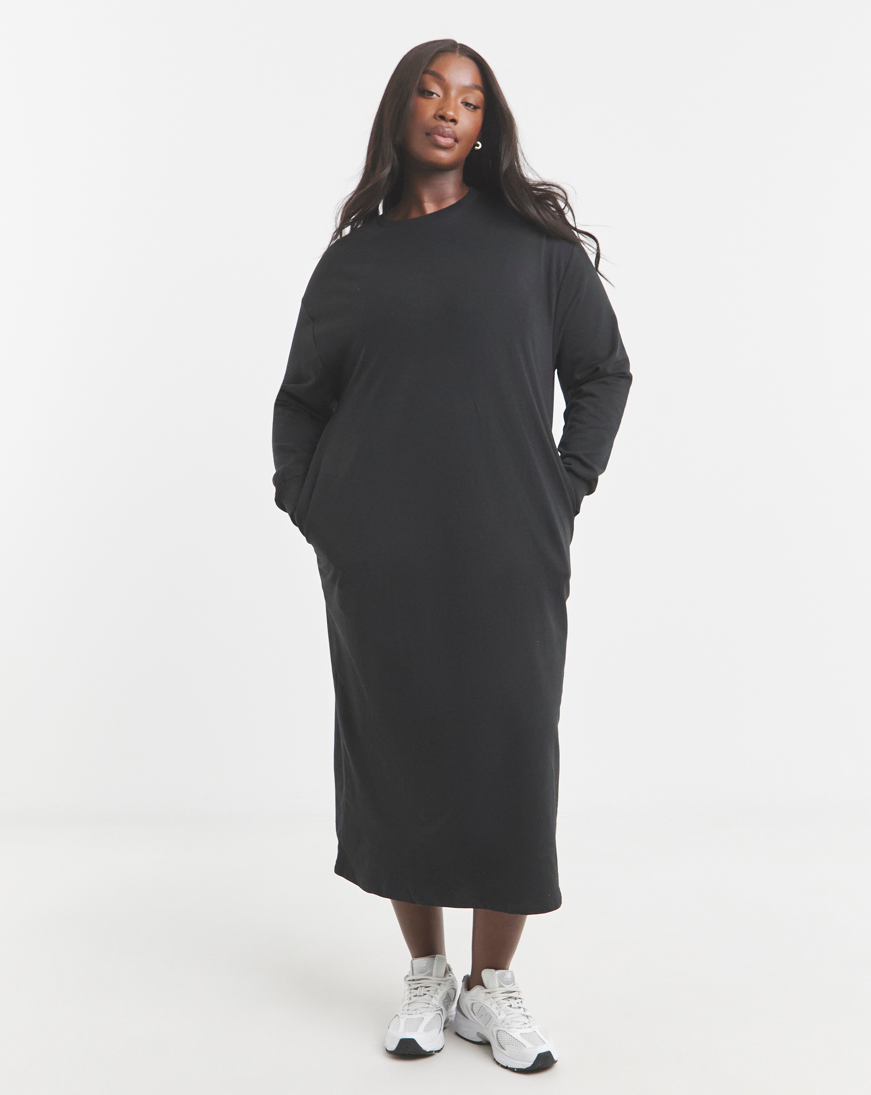 Simply Be - Women's Black Midi Sweatshirt Dress With Pockets - Size 10 - Black - 50% Cotton 50% Polyester