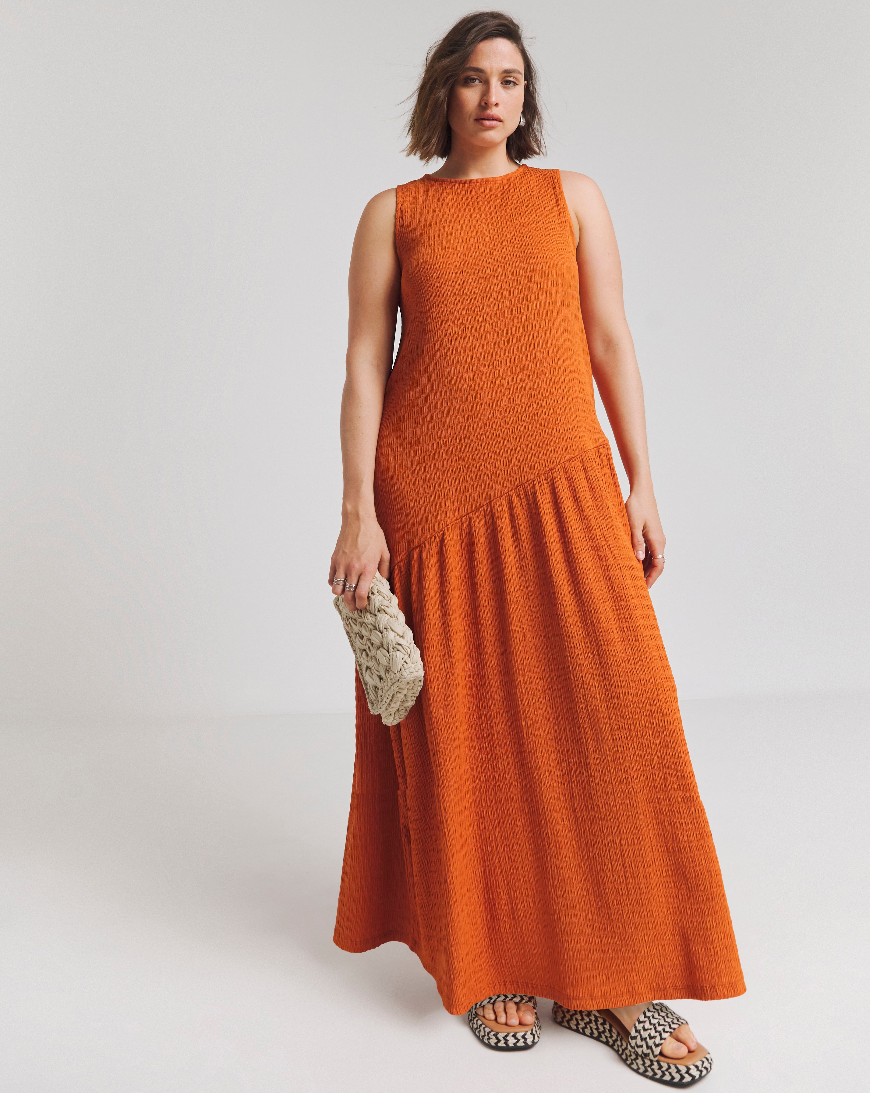Simply Be - Women's Textured Jersey Asymmetric Maxi Dress - Size 12 - Burnt orange - 96% Recycled Polyester 4% Elastane