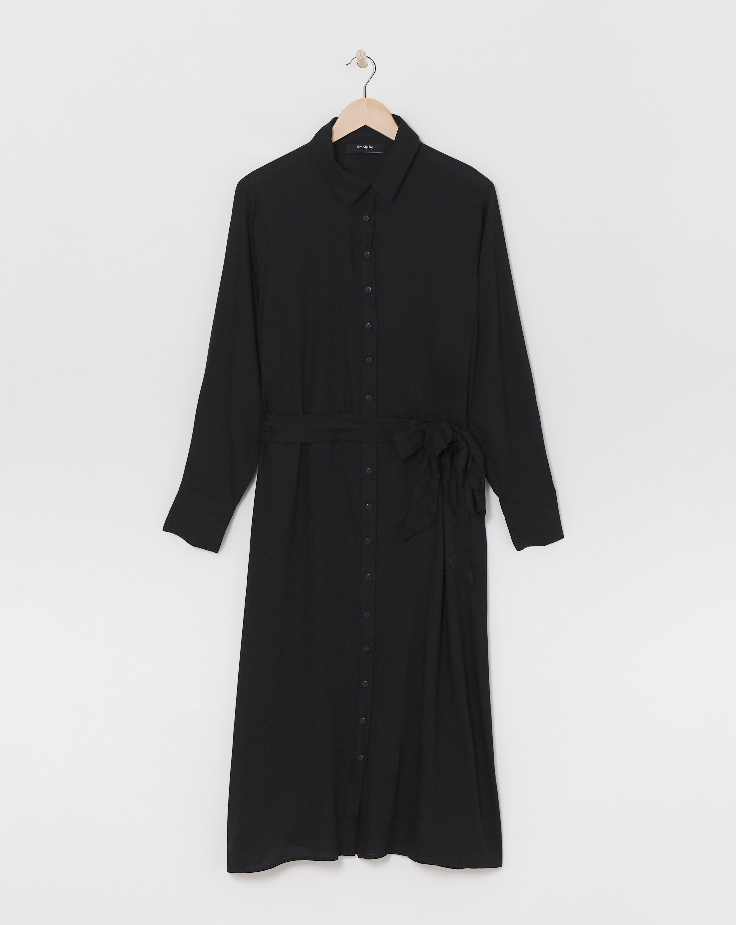 Simply Be - Women's Black Tie Waist Midi Shirt Dress - Size 10 - Black - 100% EcoVero TM - Sustainable