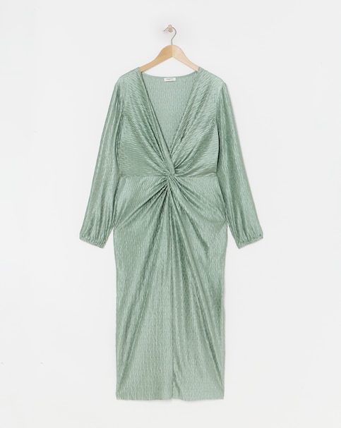 Plisse Twist Front Midi Dress