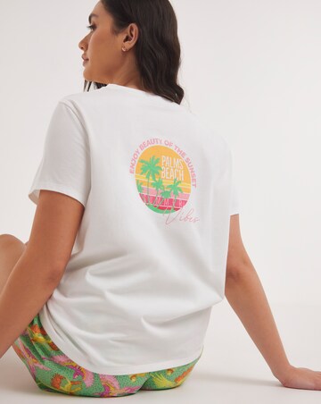 Back Graphic Tee and Printed Shortie Pyjama Set