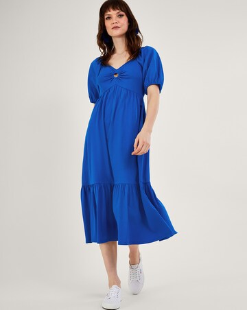 Monsoon Puff Sleeve O-Ring Midi Dress