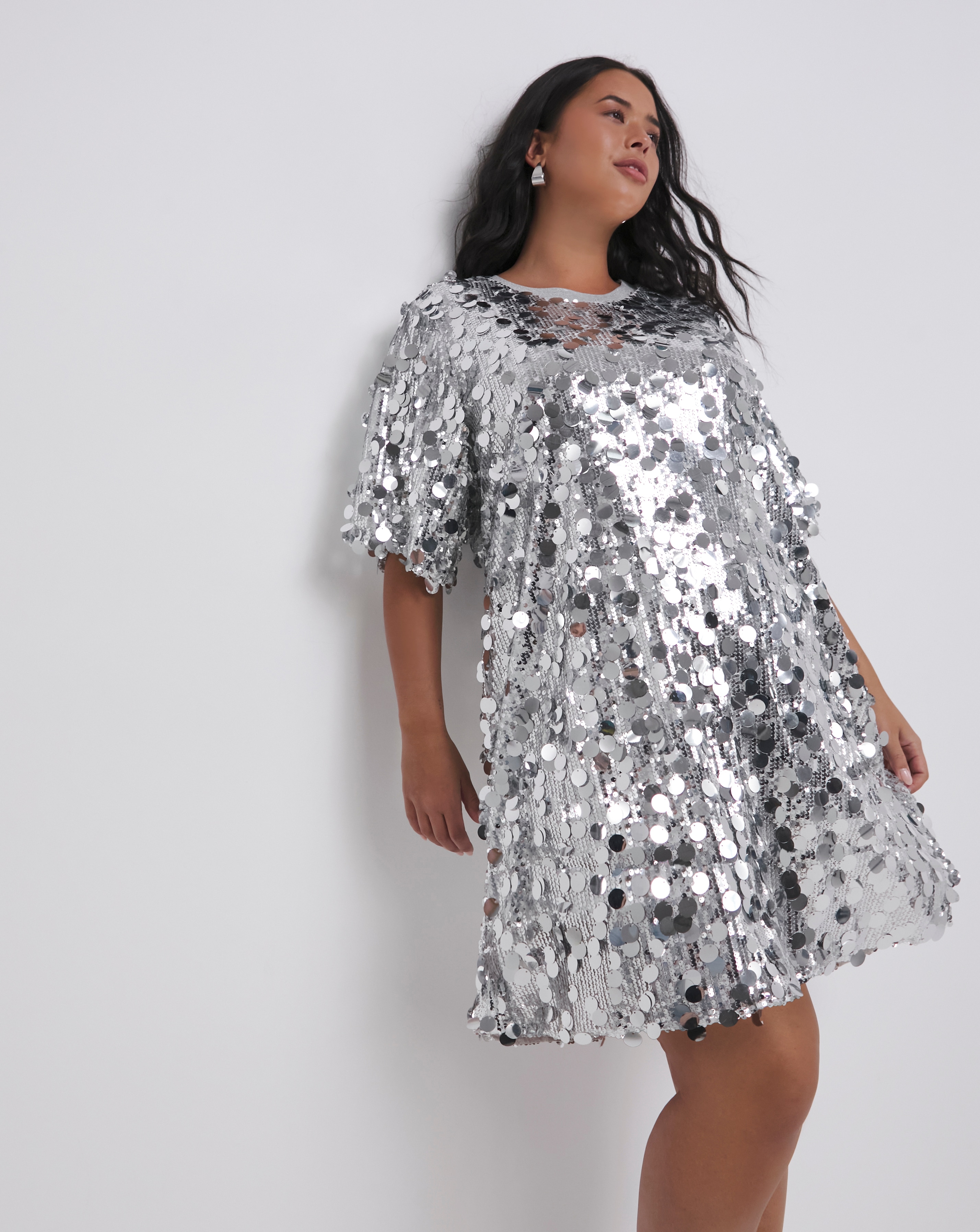 Simply Be - Women's Silver Sequin T-Shirt Dress - Size 18 - Silver