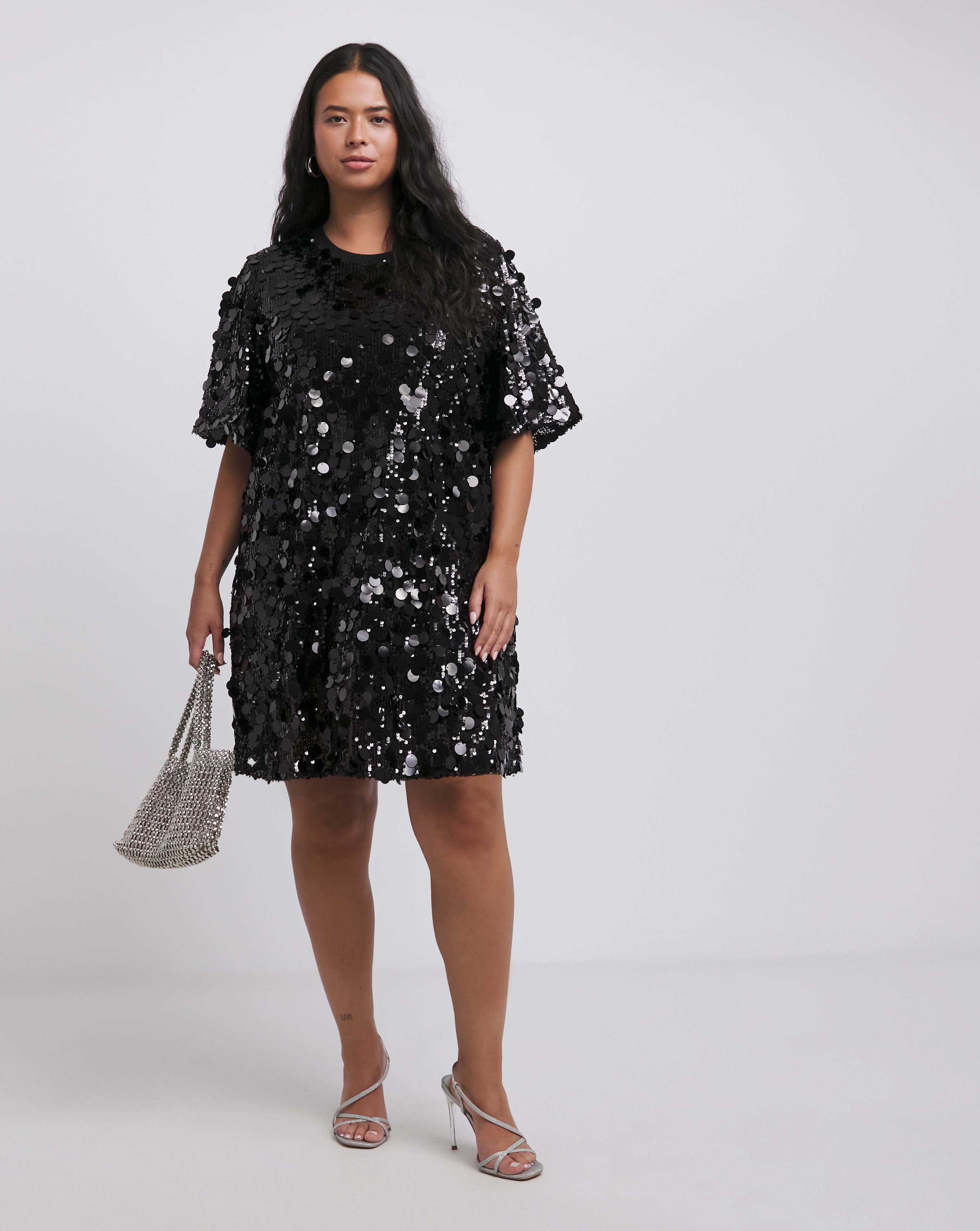 Black Sequin T Shirt Dress Simply Be