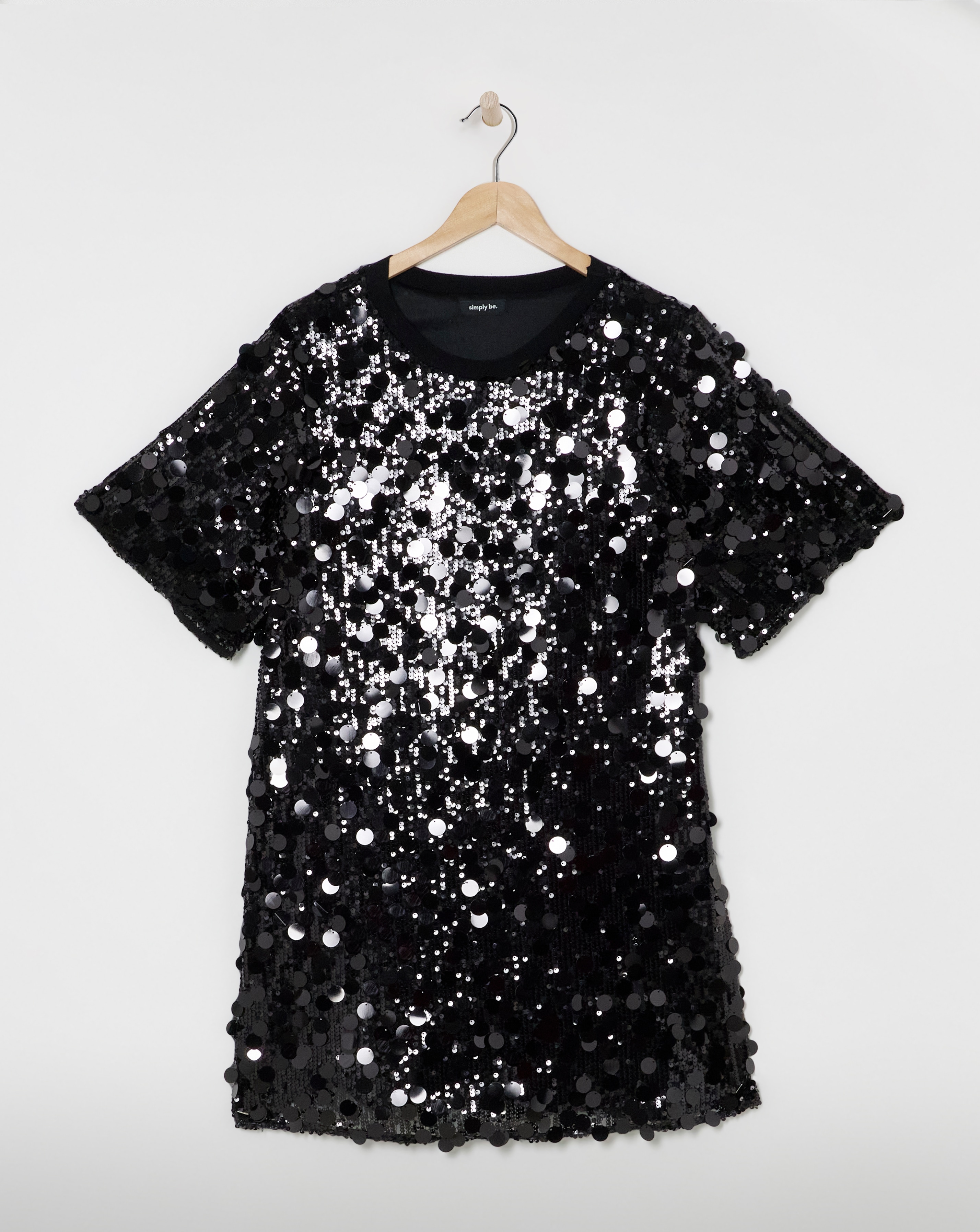 Simply Be - Women's Black Sequin T-Shirt Dress - Size 10 - Black